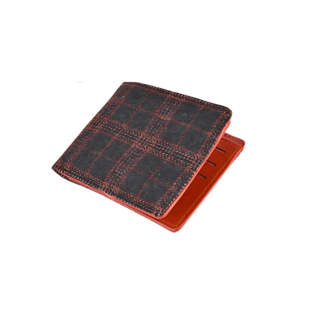 Tweed Tan fabric wallet with multiple compartments