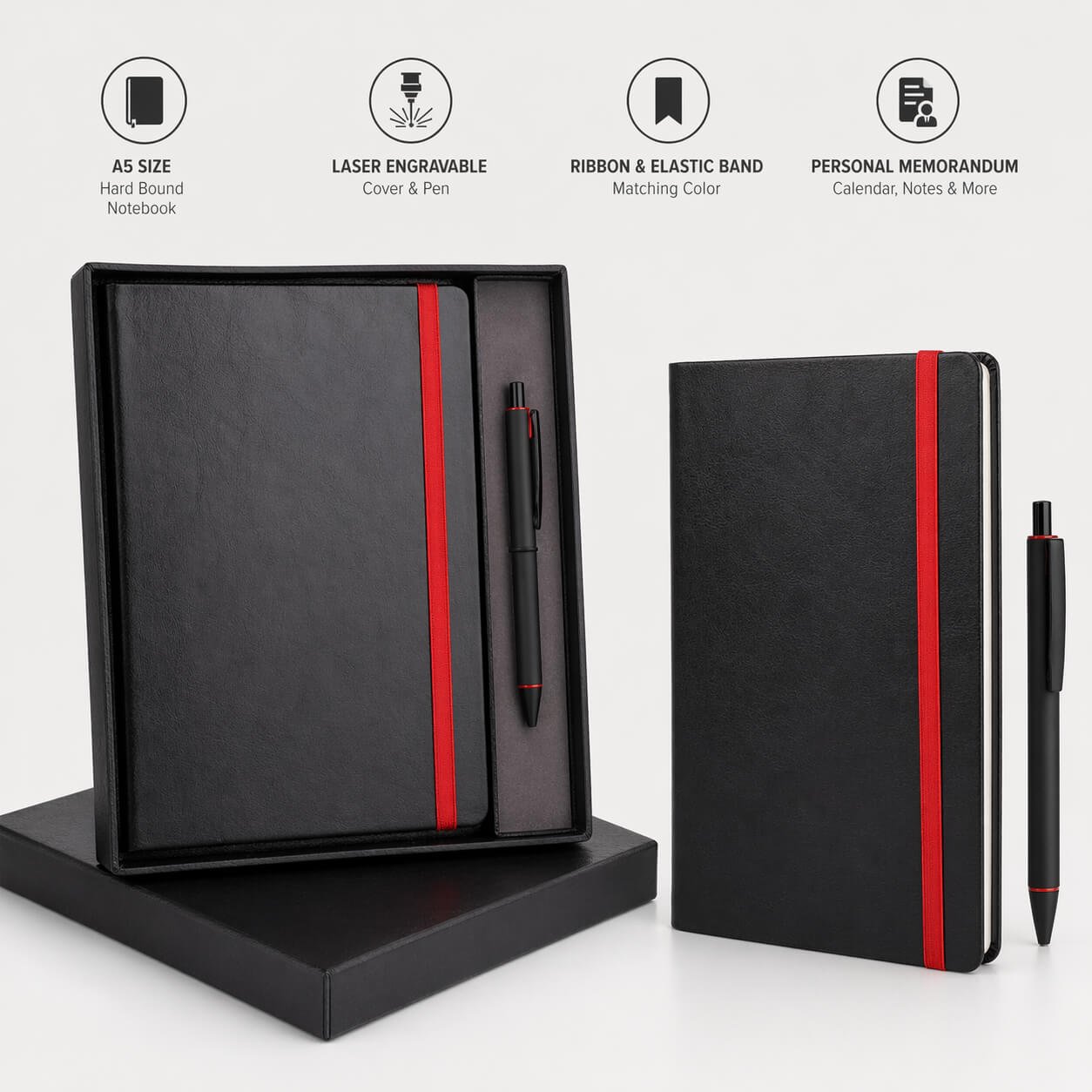 Laser Engrave Color Notebook with Metal Highlight pen Gift set in Premium box Blue — corporate gift