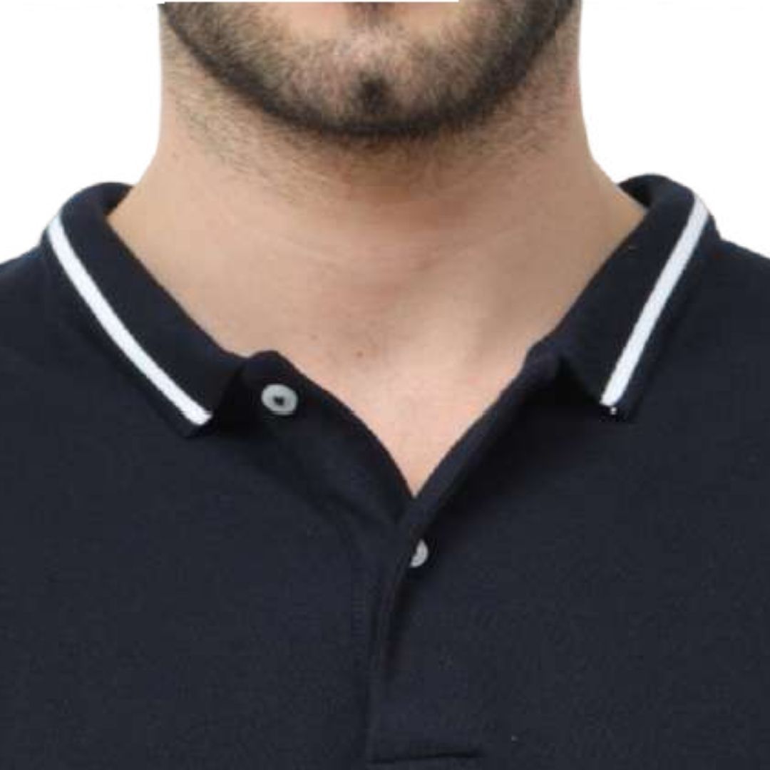 Rare Rabbit Polo Tee with Tipping – Navy Blue