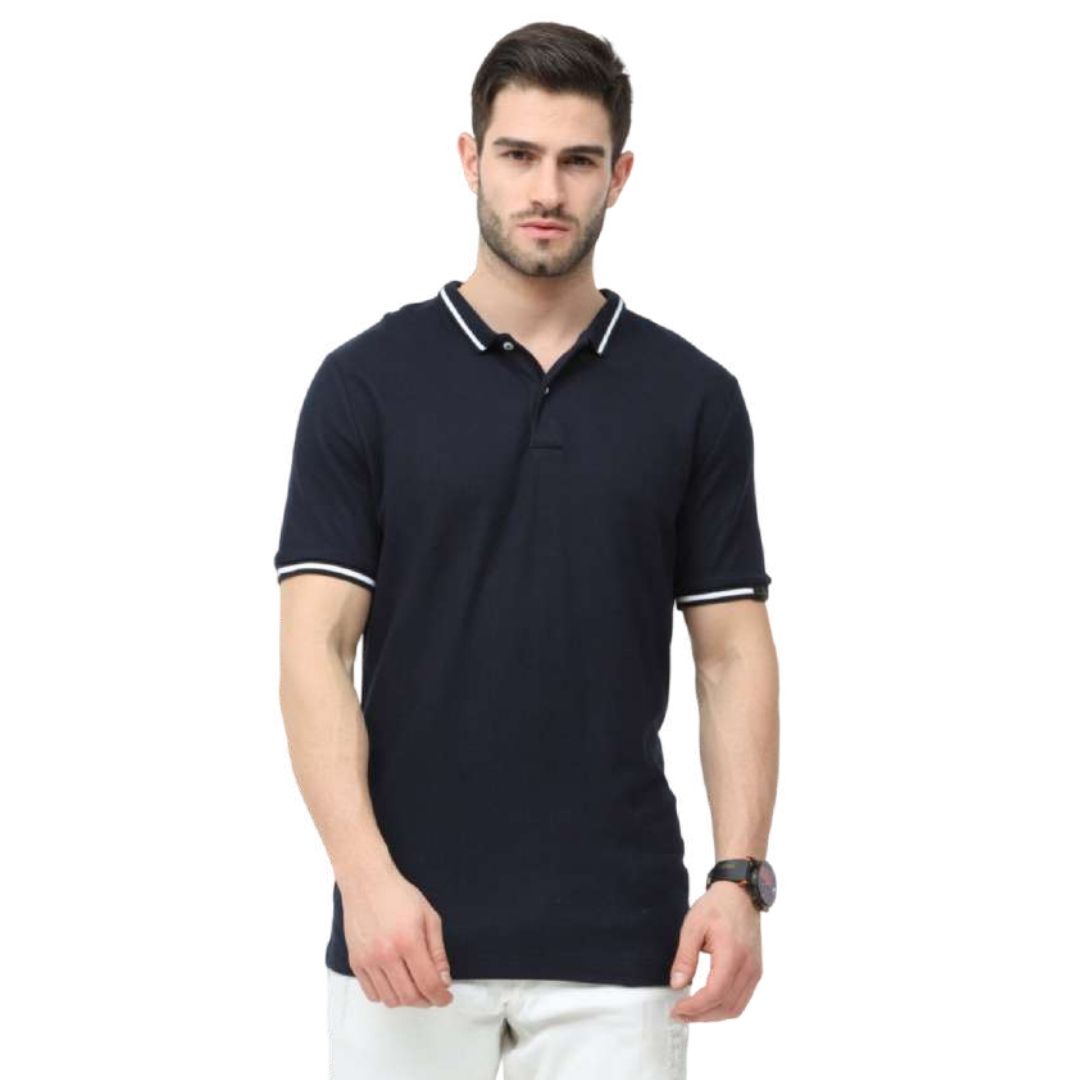 Rare Rabbit Polo Tee with Tipping – Navy Blue