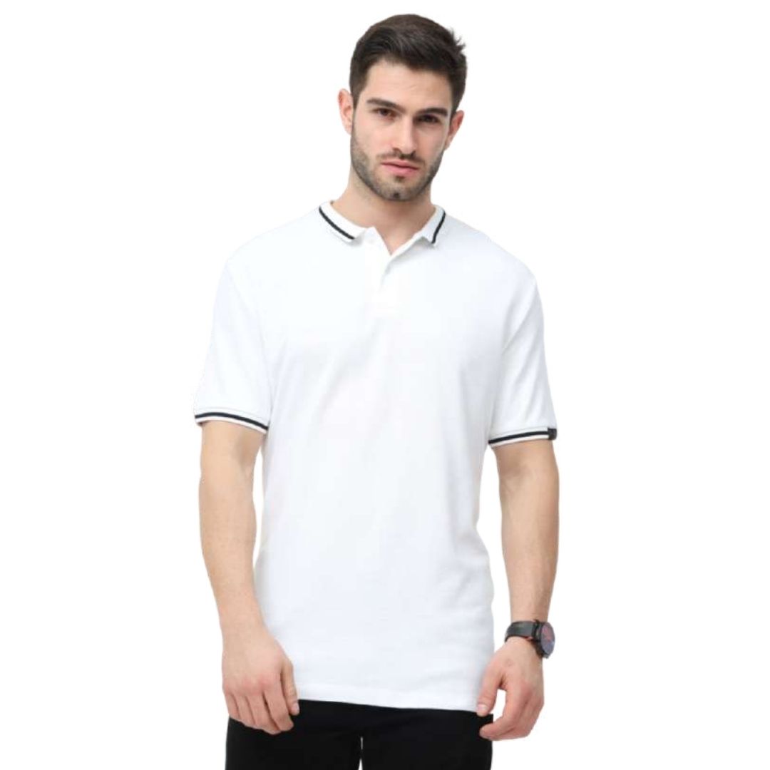 Rare Rabbit White Polo Tee with Black Tipping