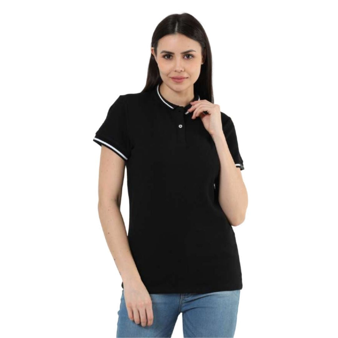 Rare Rabbit Women’s Polo Tee – Black with White Tipping