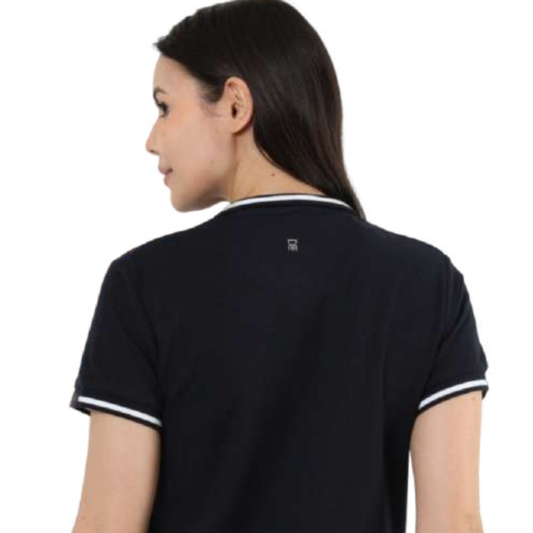 Rare Rabbit Women’s Navy Blue Polo Tee with White Tipping
