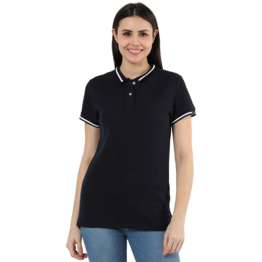Rare Rabbit Women’s Navy Blue Polo Tee with White Tipping