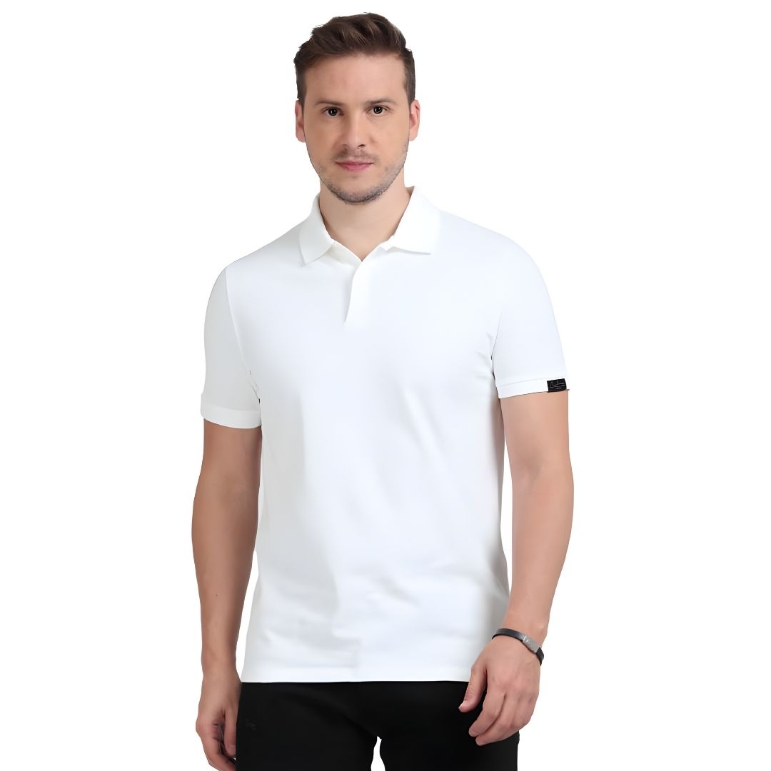 Rare Rabbit Premium White Polo – Unisex Cotton Lycra Tee