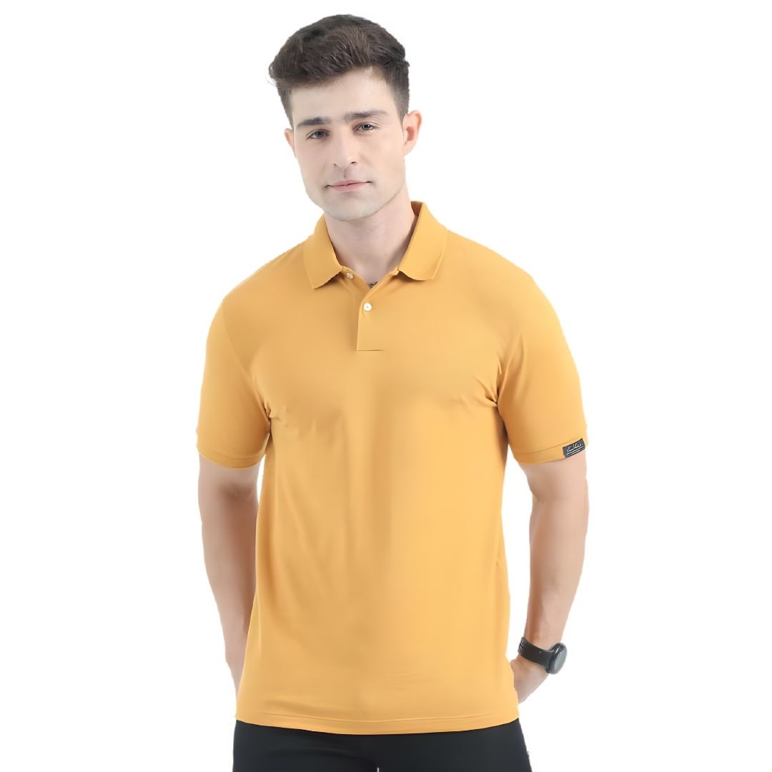 Rare Rabbit Premium Polo – Mustard Unisex Cotton Lycra Tee