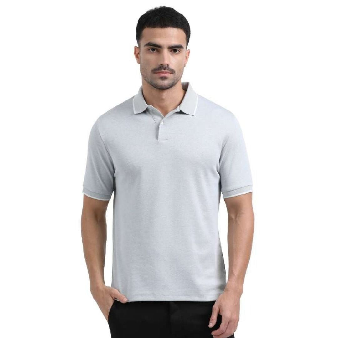 Rare Rabbit Vintage Charm Polo front view grey melange cotton blend