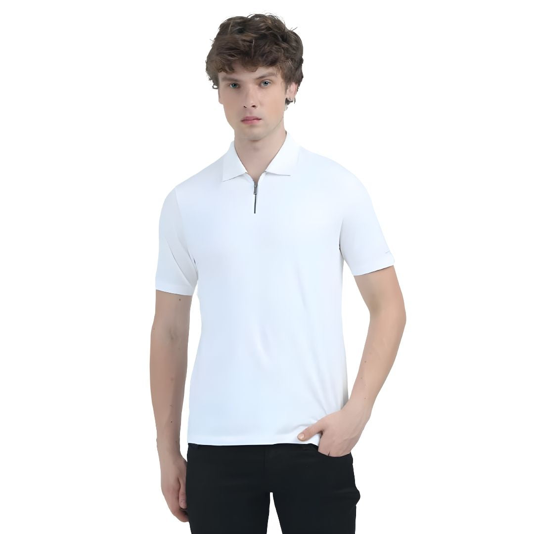 Rare Rabbit Vintage Zip Polo in white – front view