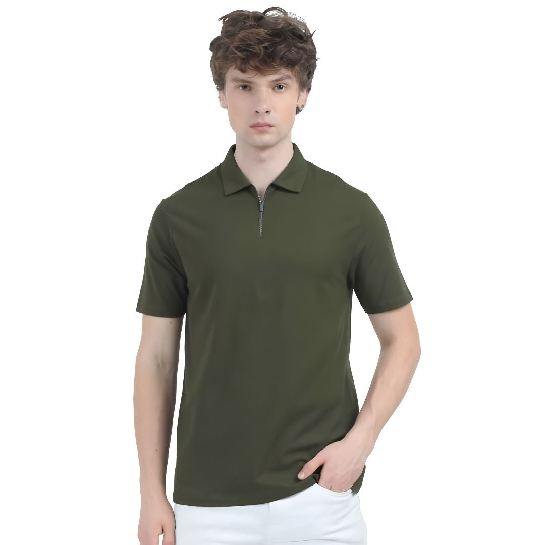Vintage Zip Polo – Olive