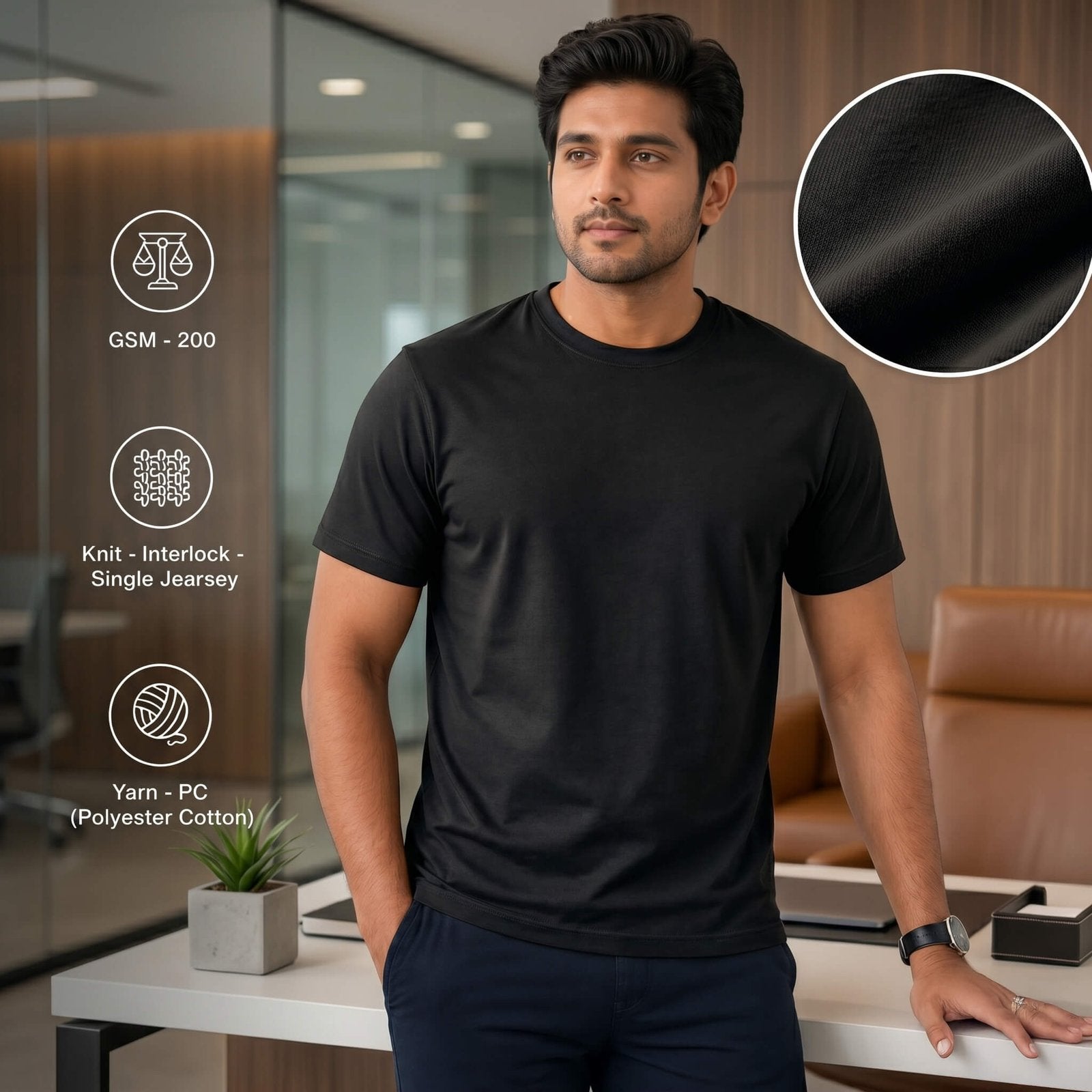 Real Madrid Black round-neck T-shirt for corporate gifting