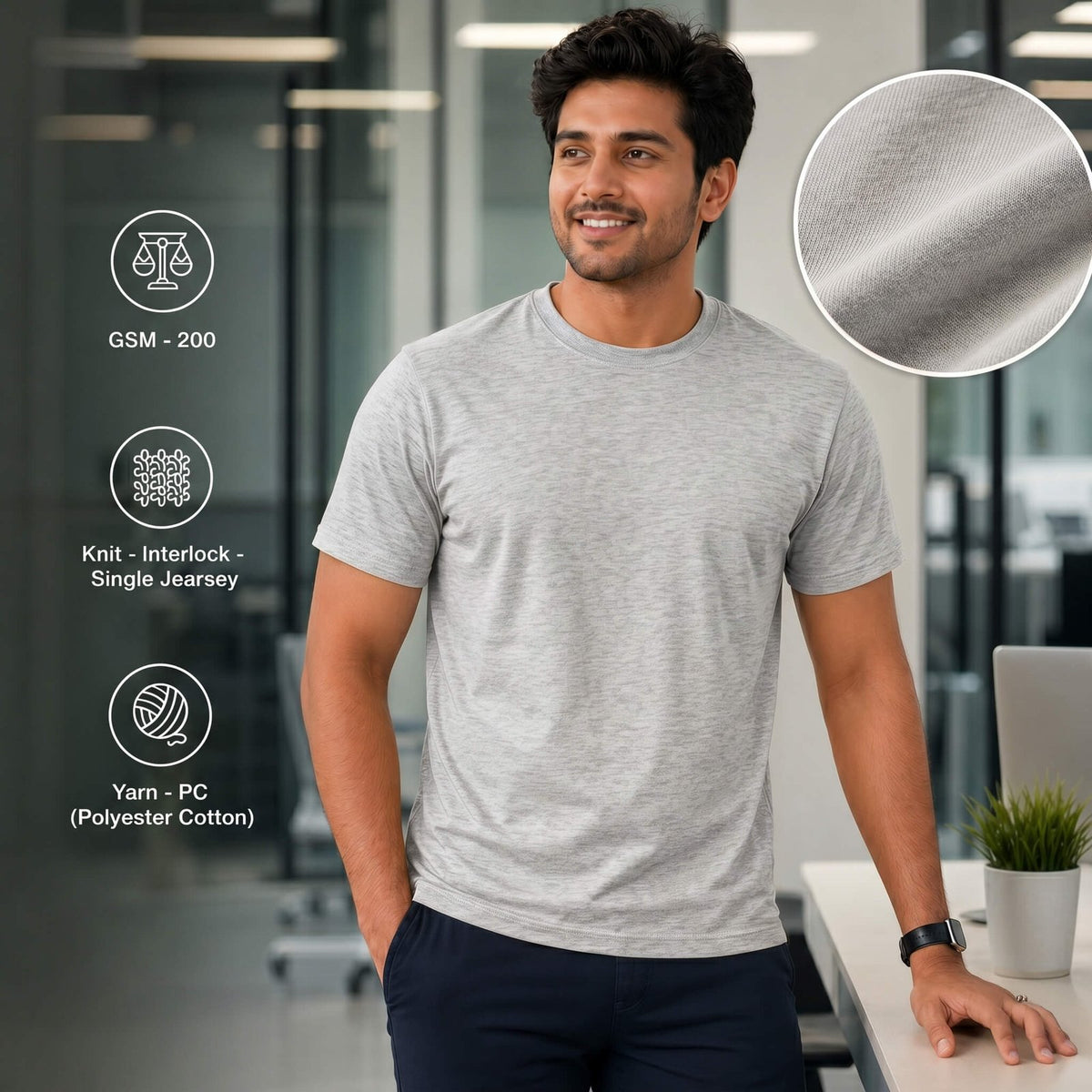 Real Madrid Melange Grey round-neck T-shirt for corporate gifting
