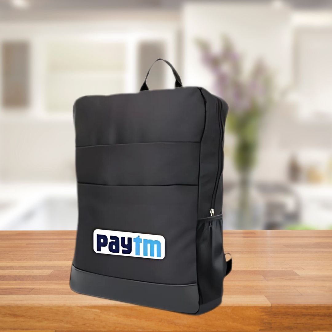 Front view of Slimz black backpack with double front pocket