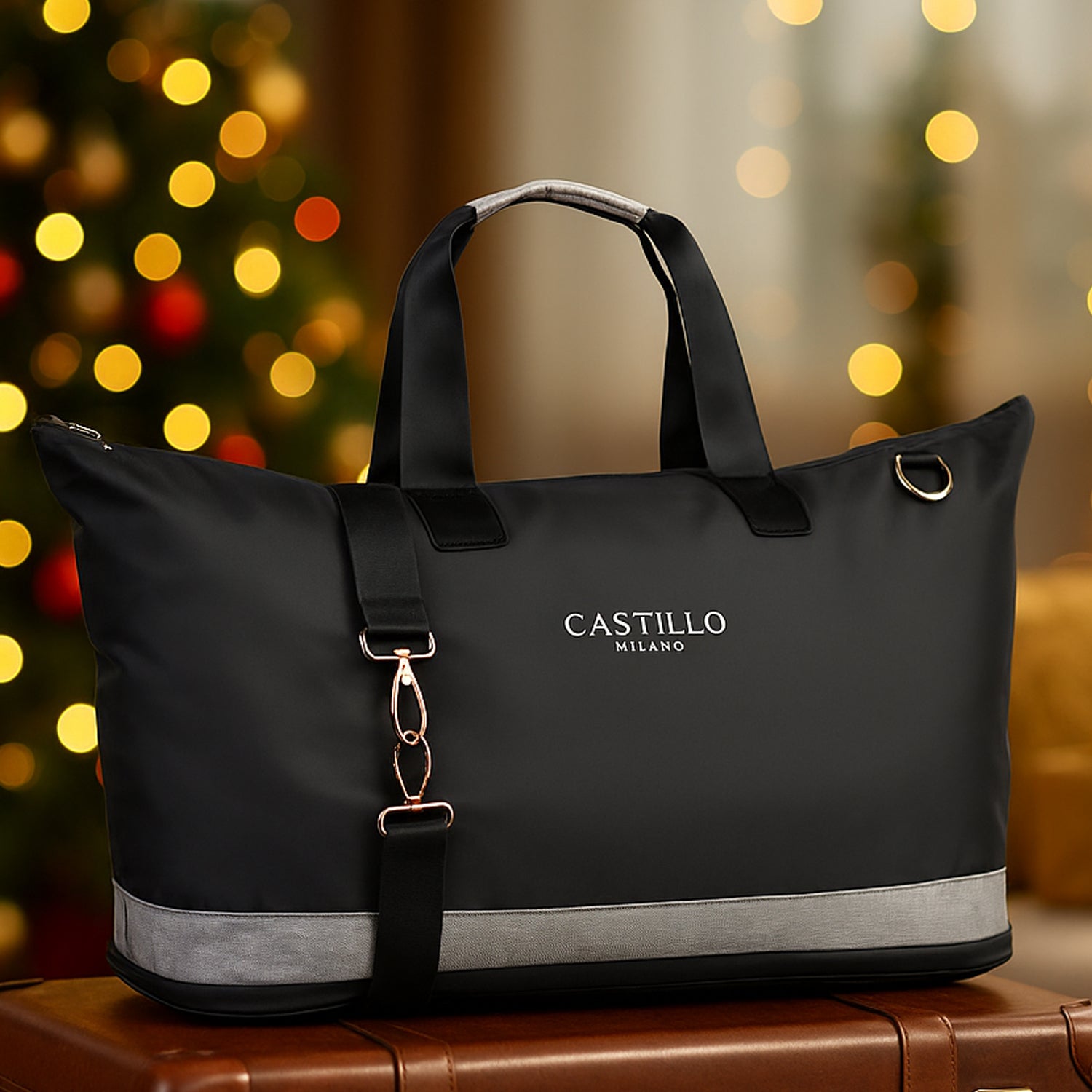 Compact folded view of Castillo Milano travel bag on wooden surface