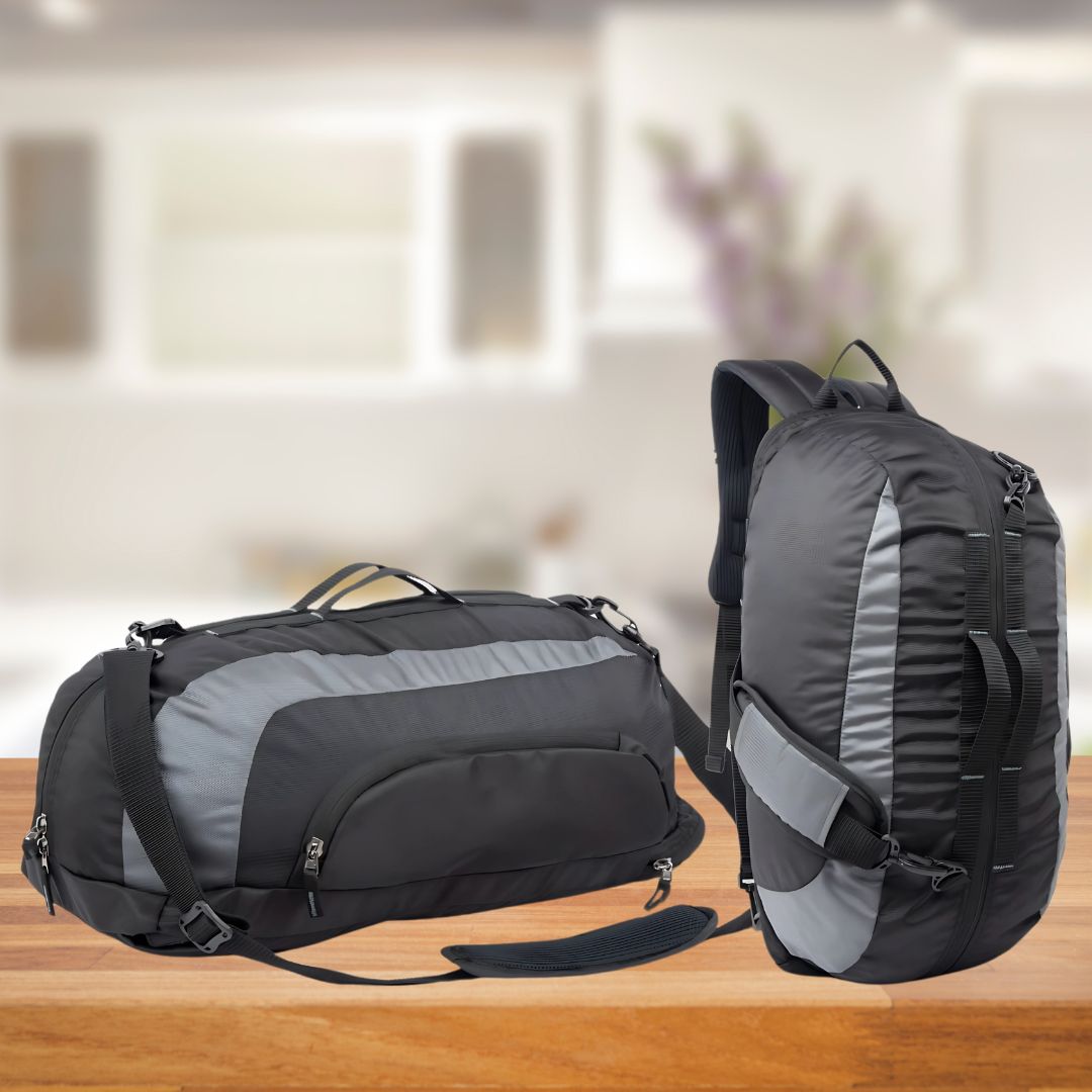 Multipurpose sling duffle bag convertible to backpack with dual tone finish – studio view
