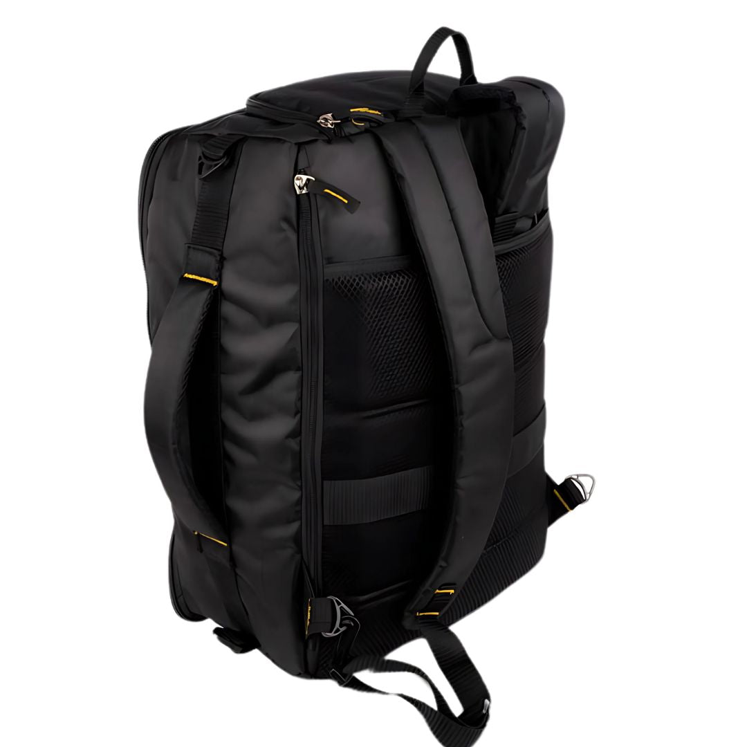 Black overnighter travel bag with front compartments