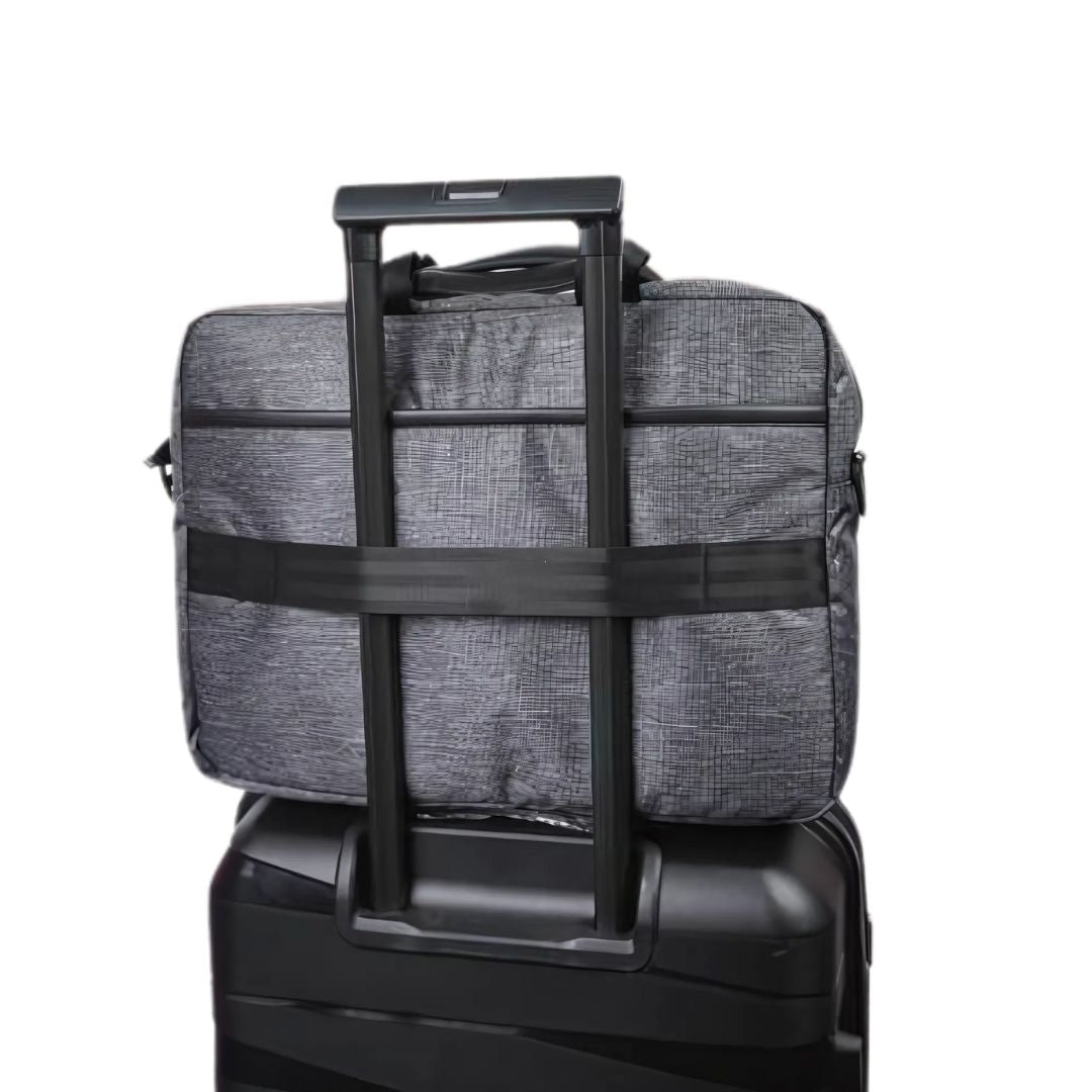 Graphite laptop bag attached to trolley for easy travel