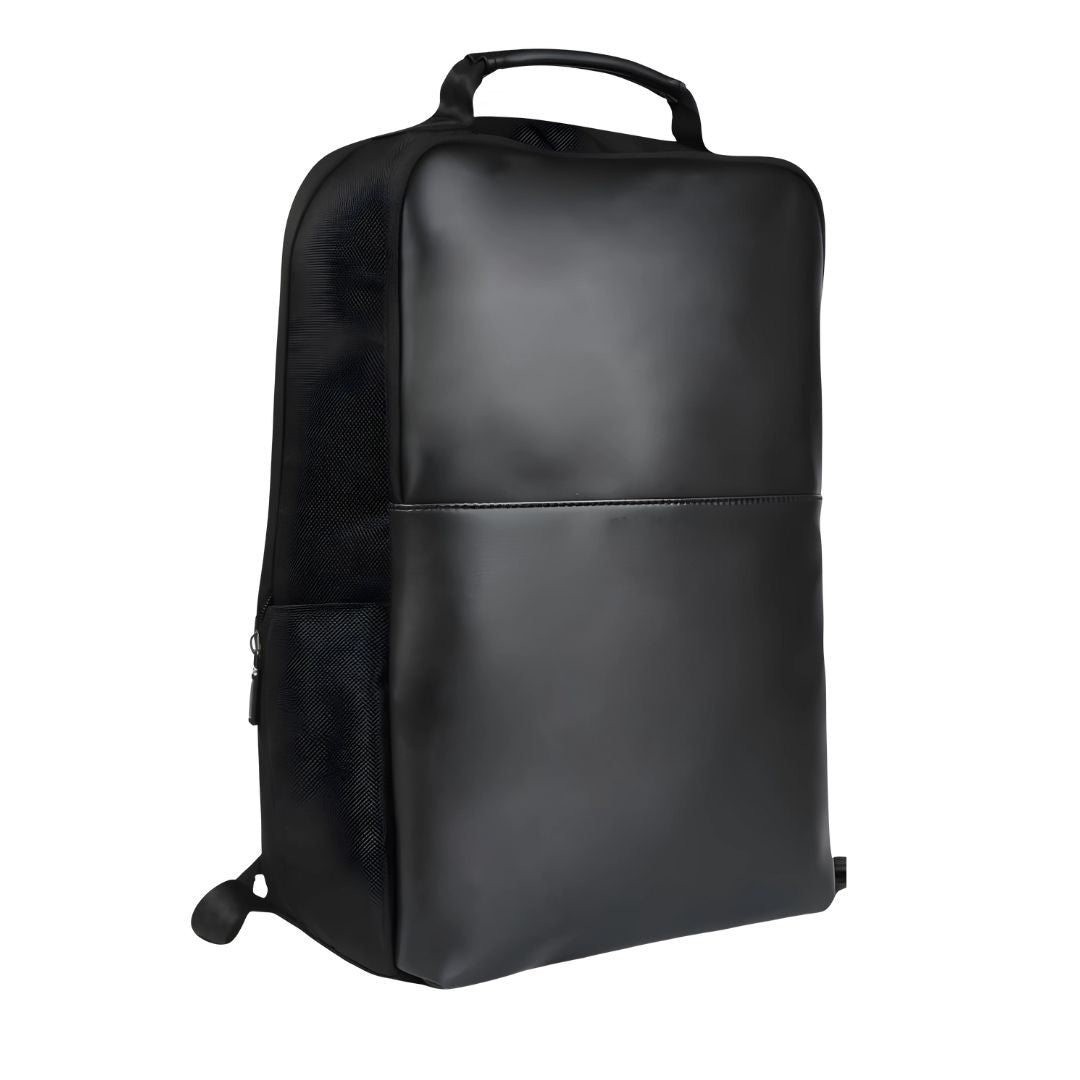 Lifestyle shot showing organized compartments of Taylor PU backpack