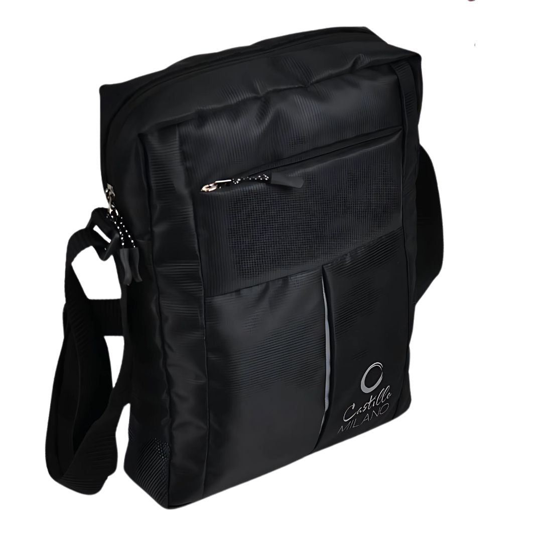 Classic black travel sling bag with Castillo Milano branding