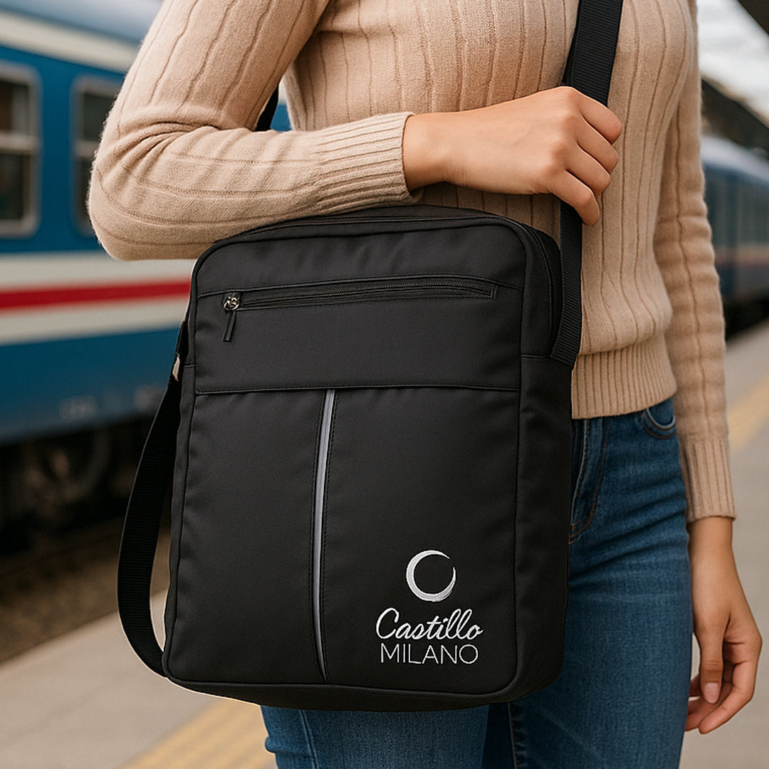 Large sling bag worn on shoulder, perfect for travel and college