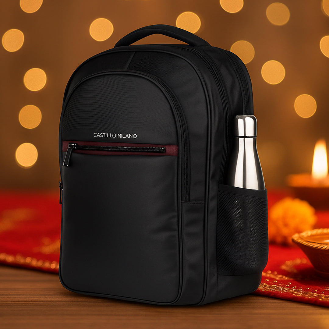 Castillo Milano Summit Lite backpack front view with side bottle holder