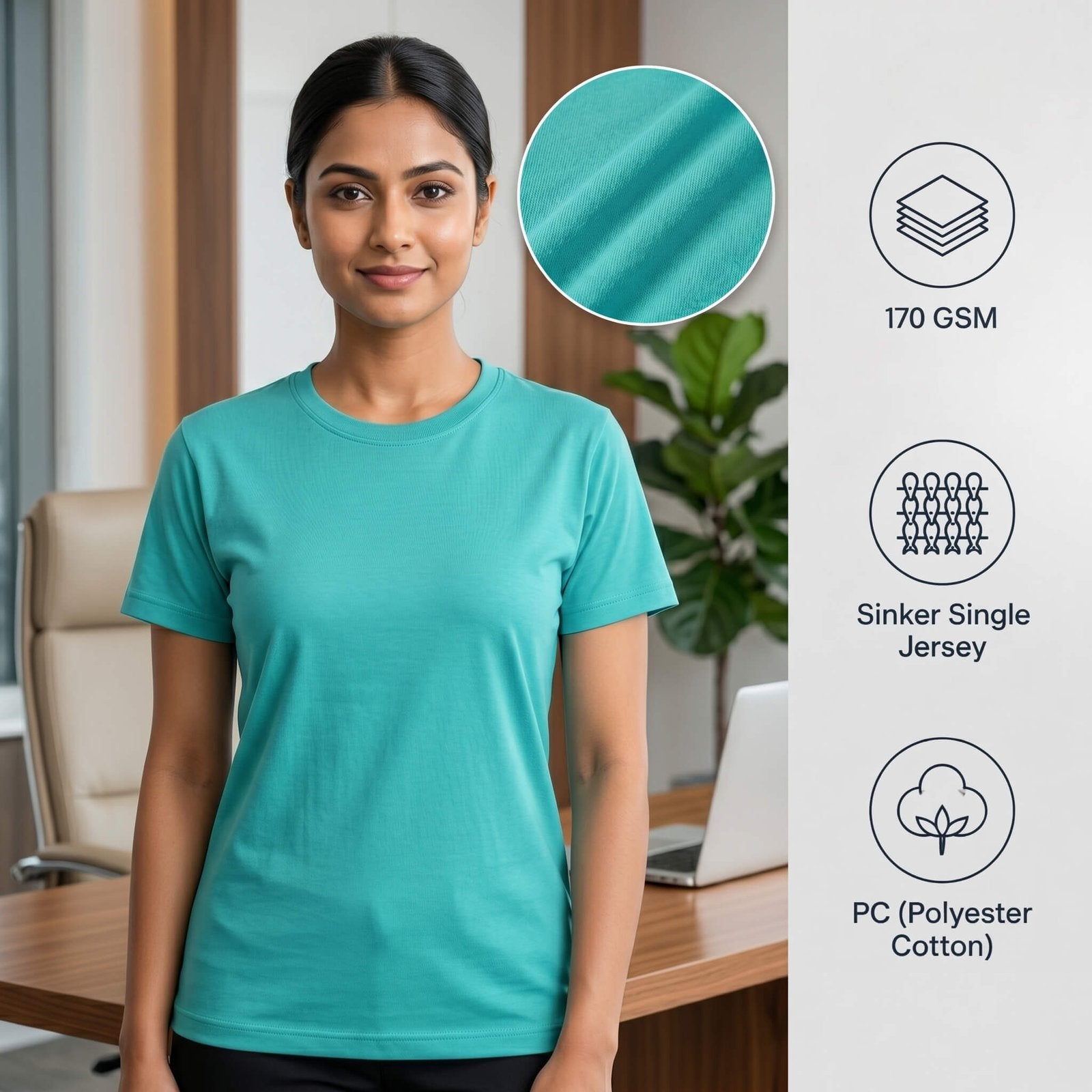 Sports Aqua Green round-neck T-shirt for corporate gifting