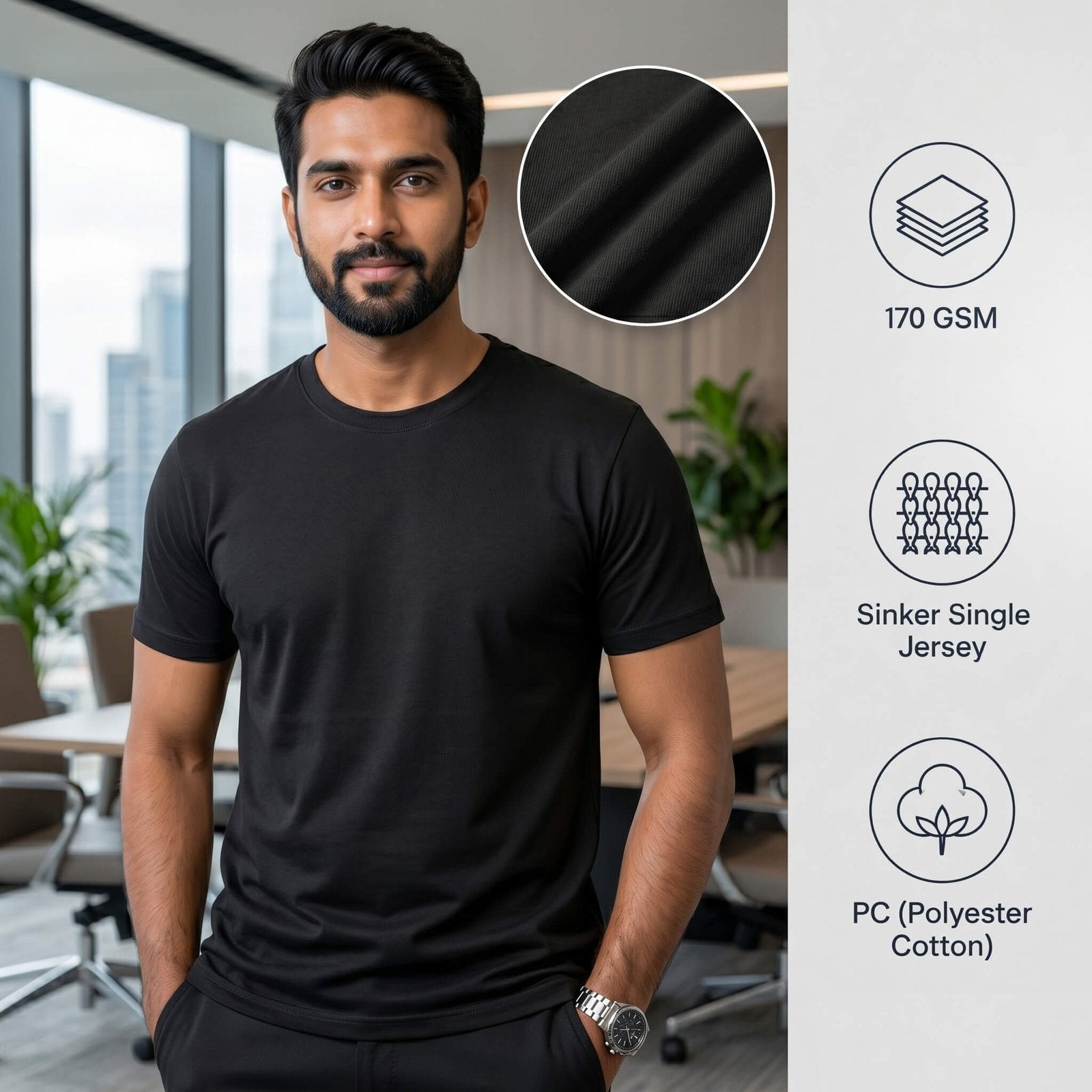 Sports Black round-neck T-shirt for corporate gifting
