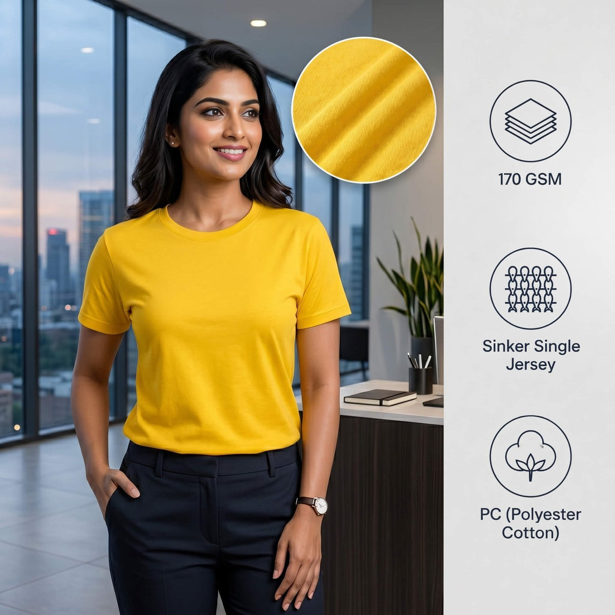 Sports Golden Yellow round-neck T-shirt for corporate gifting