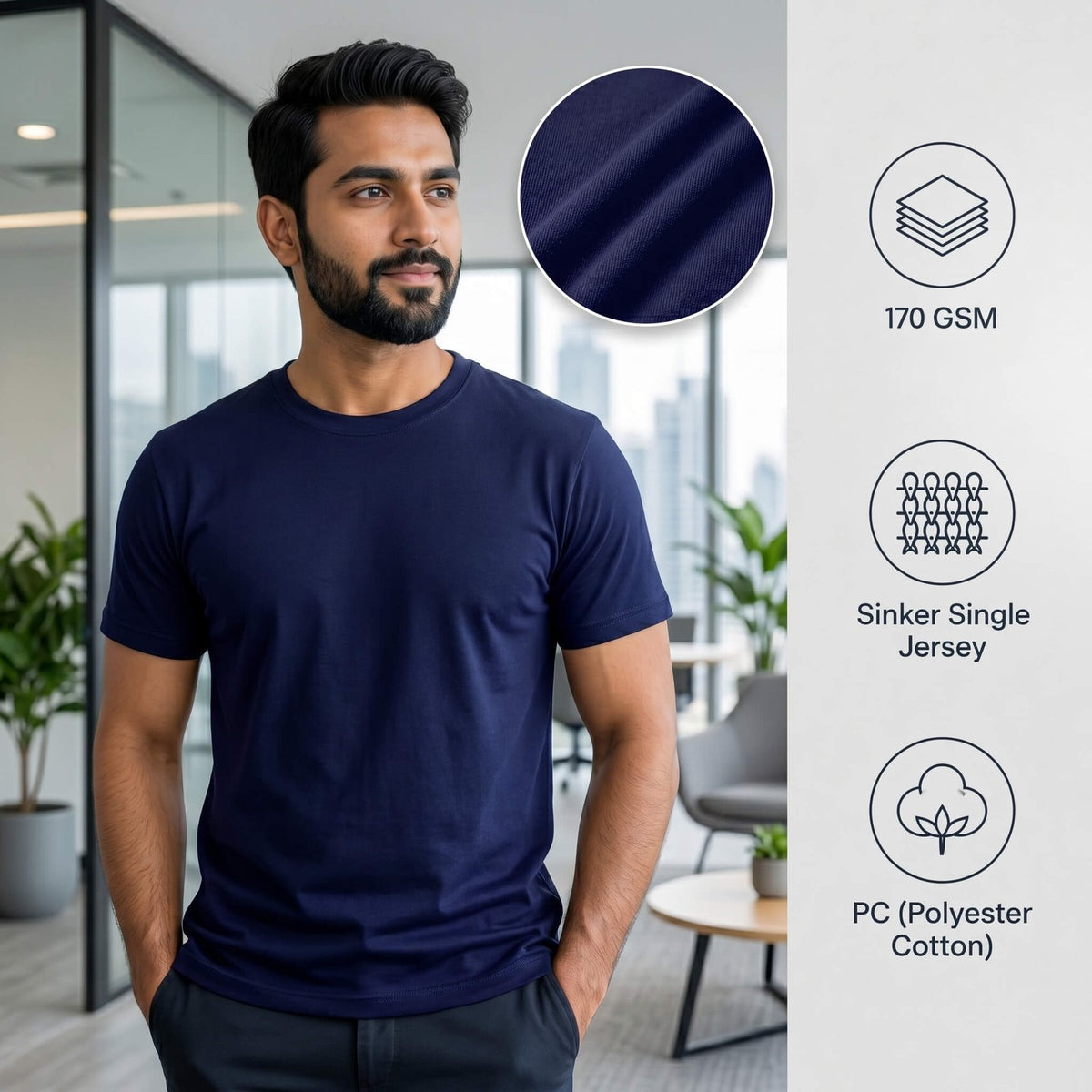 Sports Navy Blue round-neck T-shirt for corporate gifting