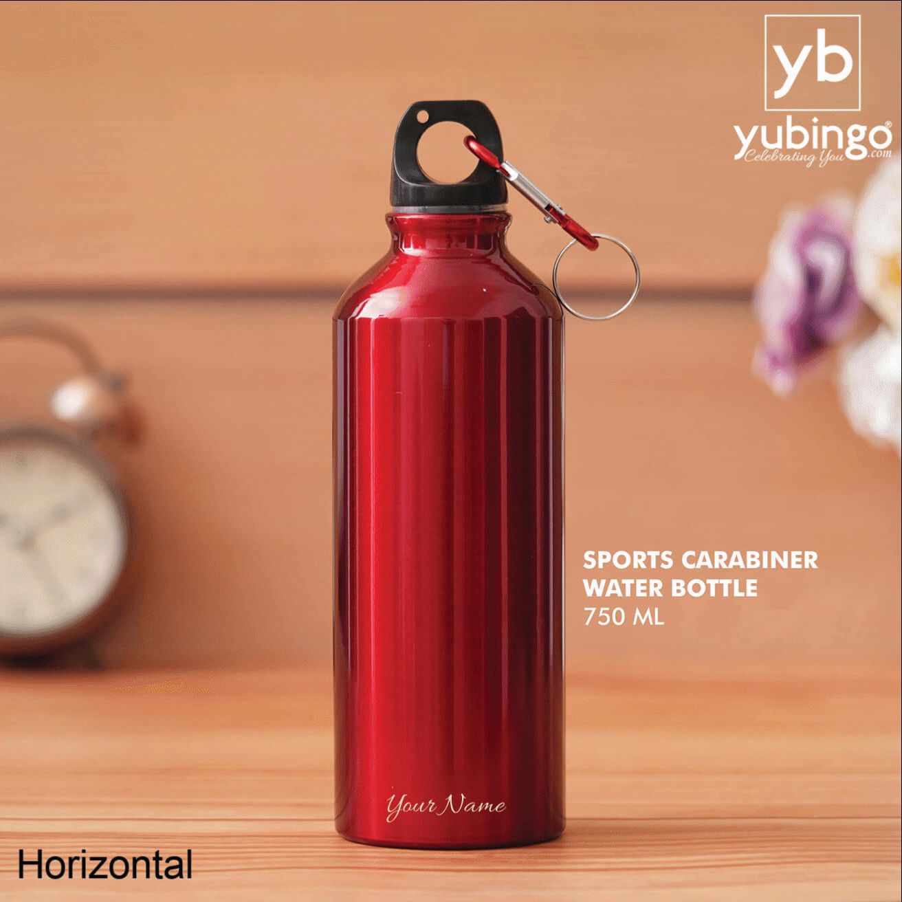 Customizable Large Red Aluminum Sports Bottle with Carabiner