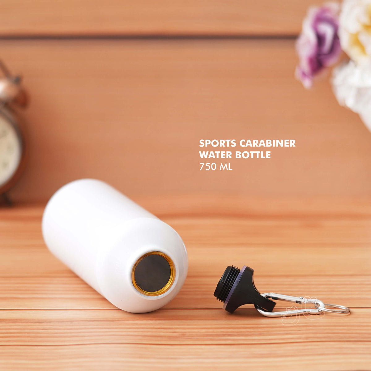 Customizable Large White Aluminum Sports Bottle with Carabiner