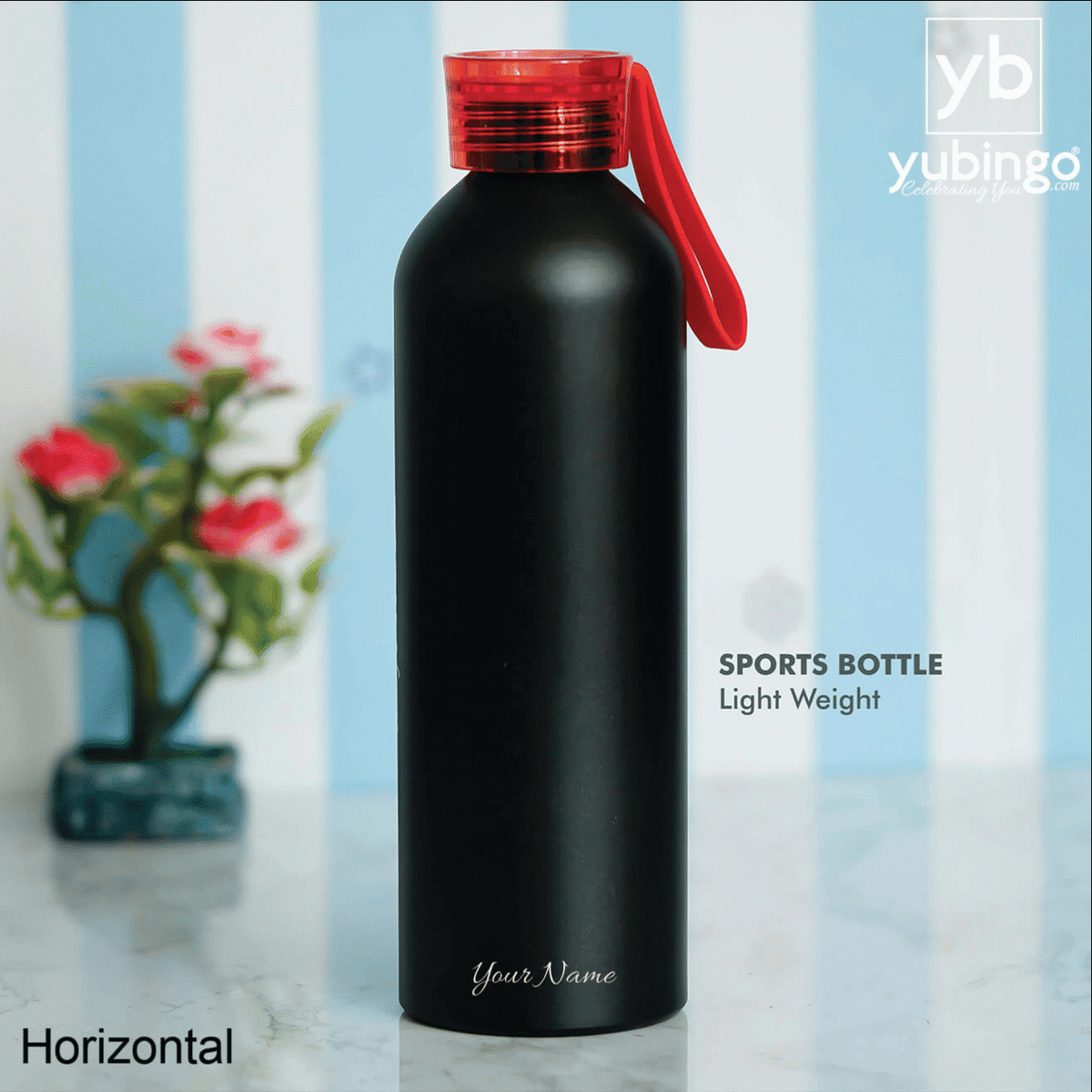 Customizable Black &amp; Red Aluminum Sports Bottle - Perfect for Gifting