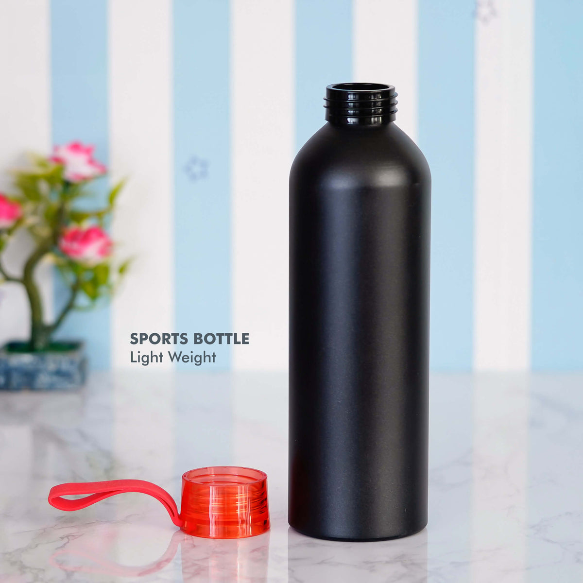 Customizable Black & Red Aluminum Sports Bottle - 750 ML
