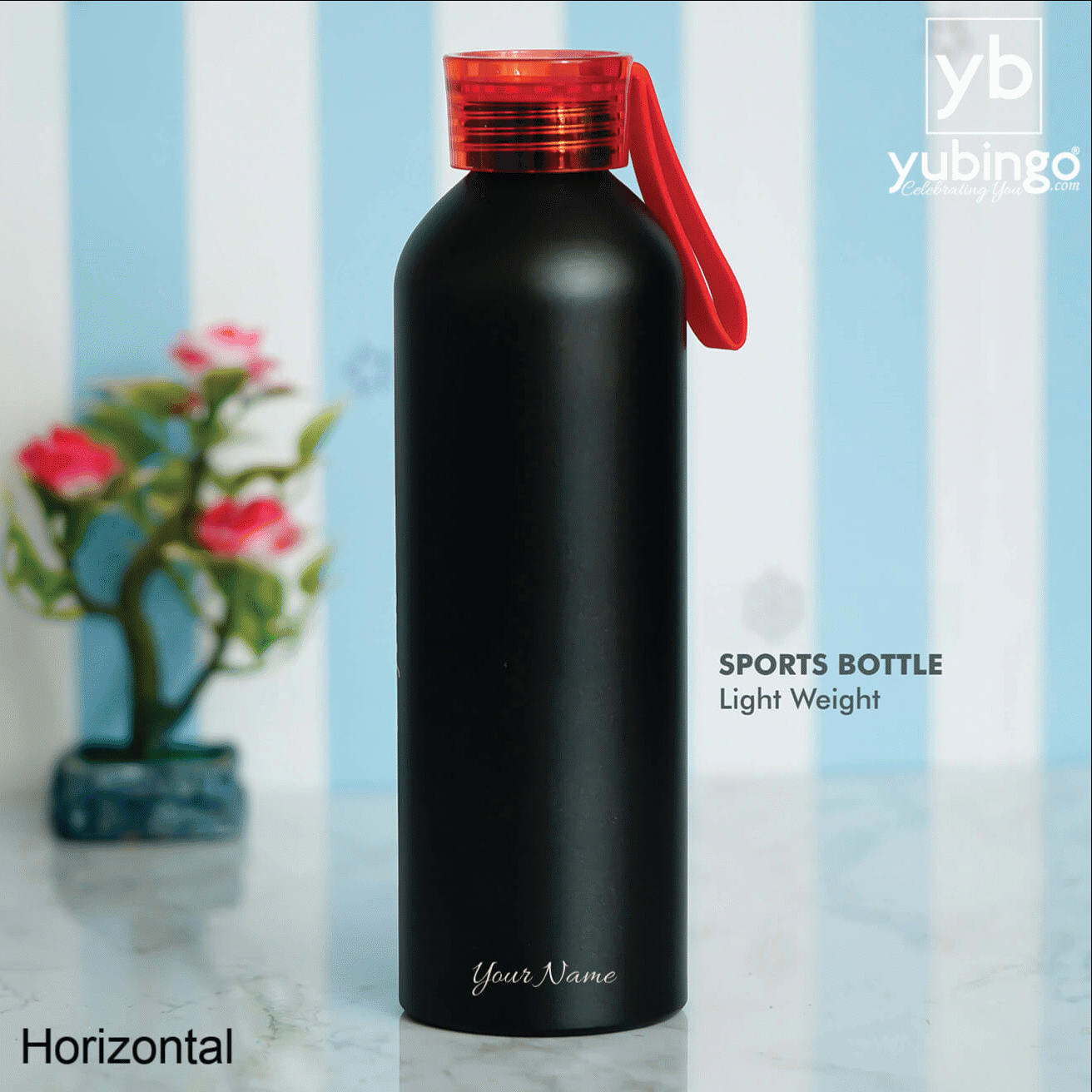 Customizable Black & Red Aluminum Sports Bottle - Perfect for Gifting