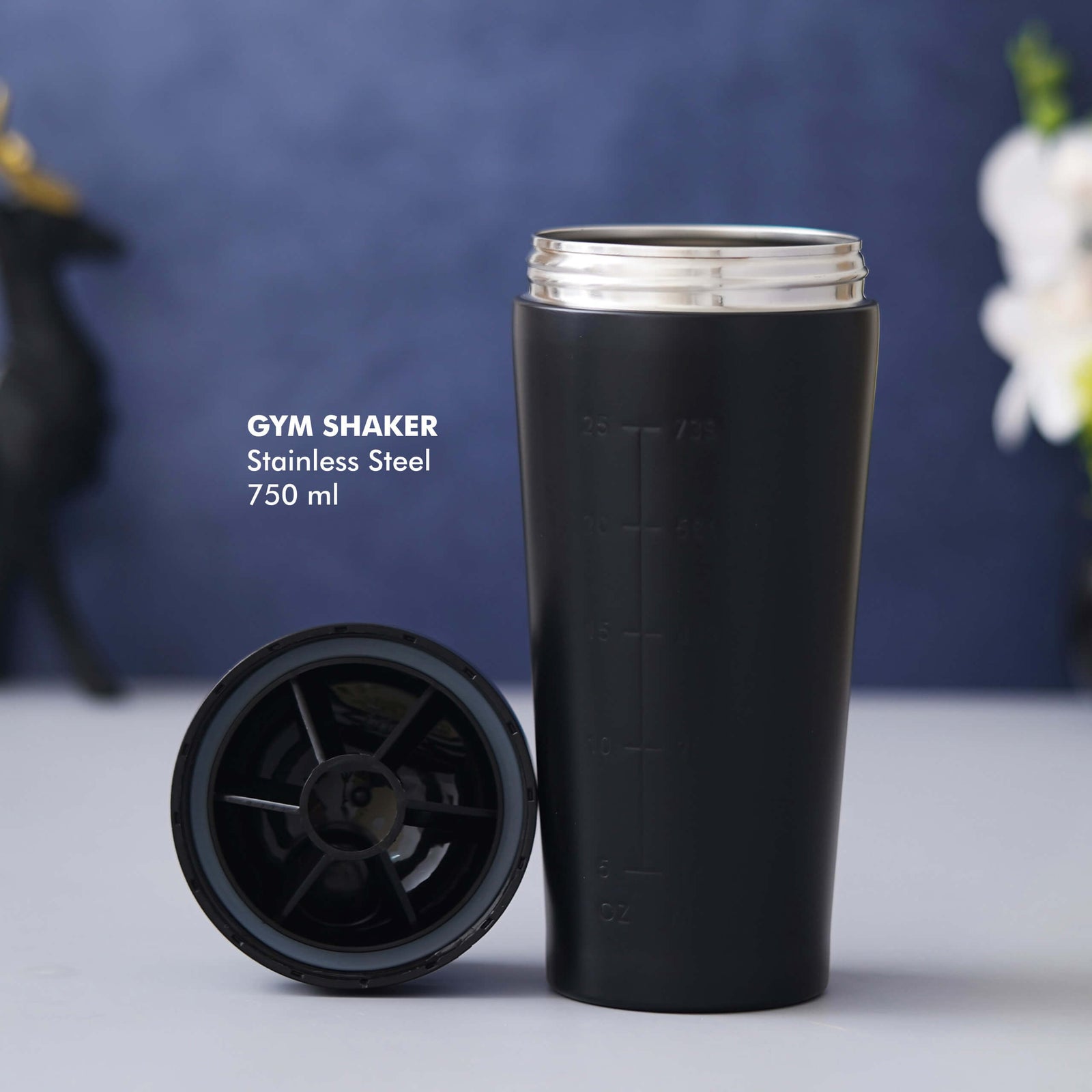 Customizable Black Stainless Steel Gym Shaker