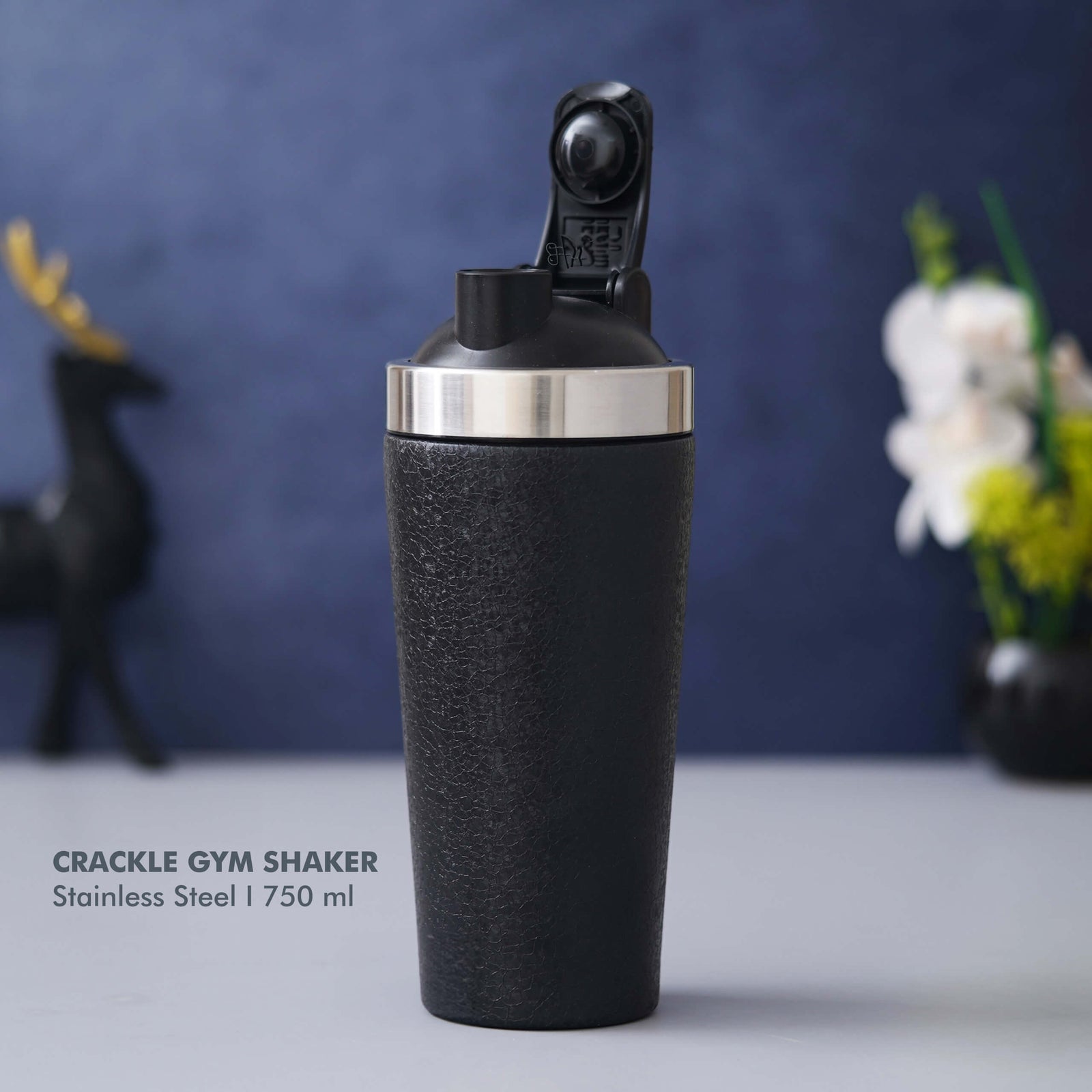 Customizable Black Crackle Finish Gym Shaker - Ideal for Fitness Enthusiasts