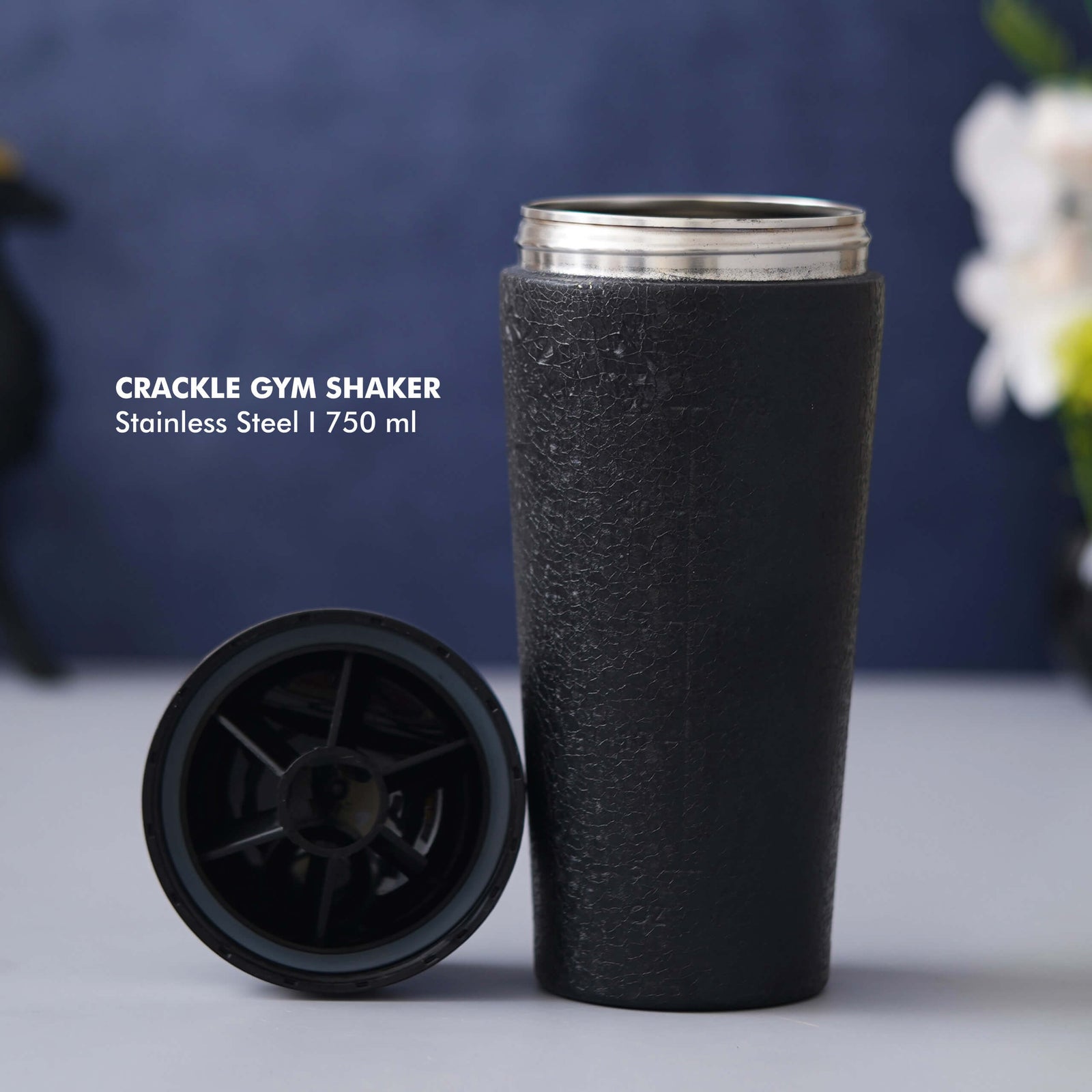 Customizable Black Crackle Finish Stainless Steel Gym Shaker