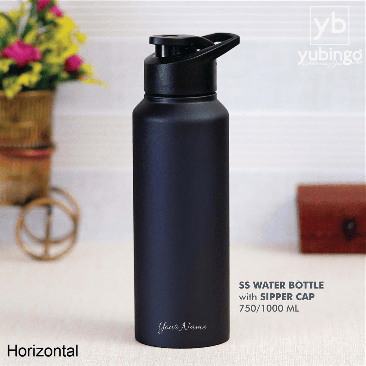 Customizable Black Stainless Steel Bottle with Sipper Cap - Perfect for Active Individuals