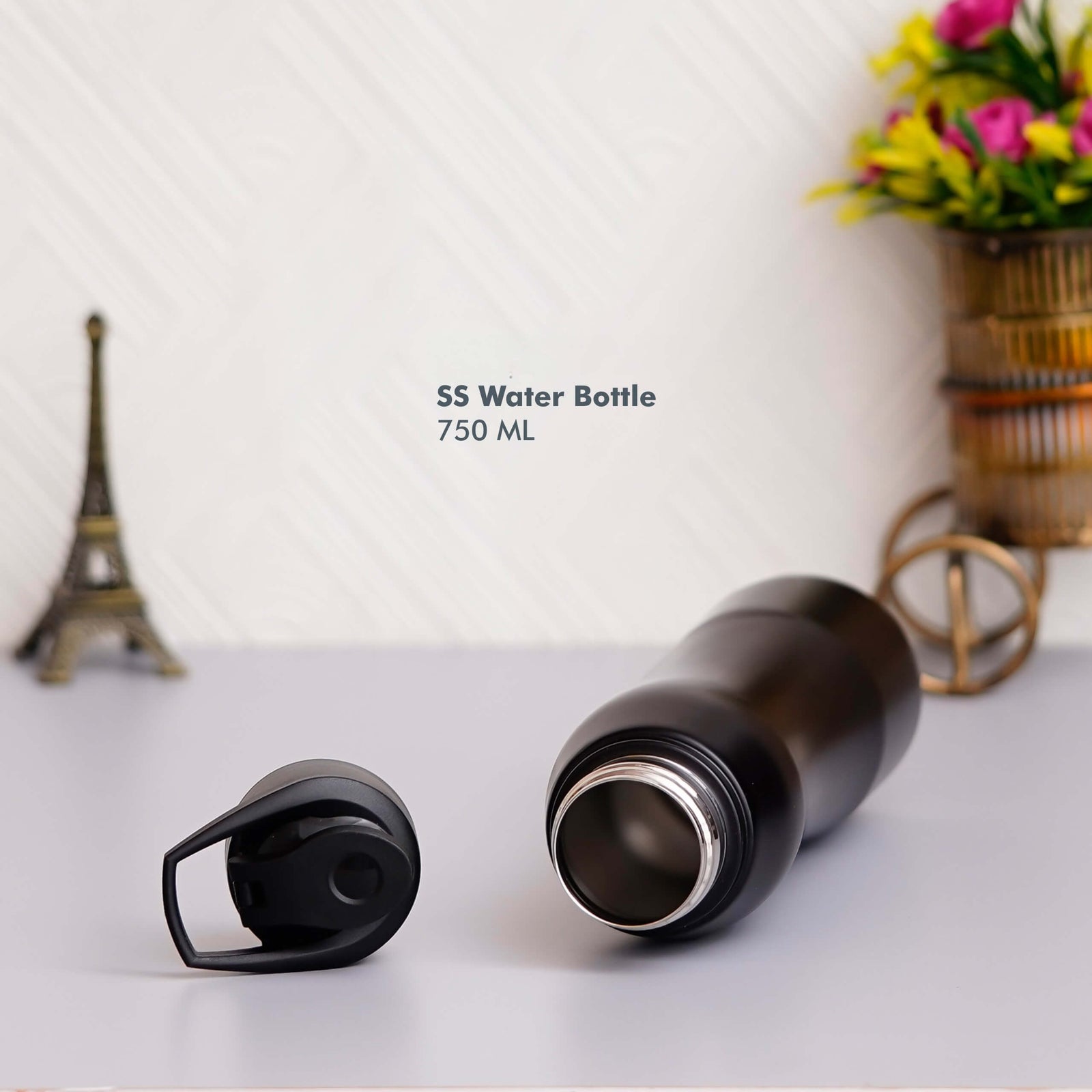 Customizable Black Stainless Steel Bottle - 750 ML