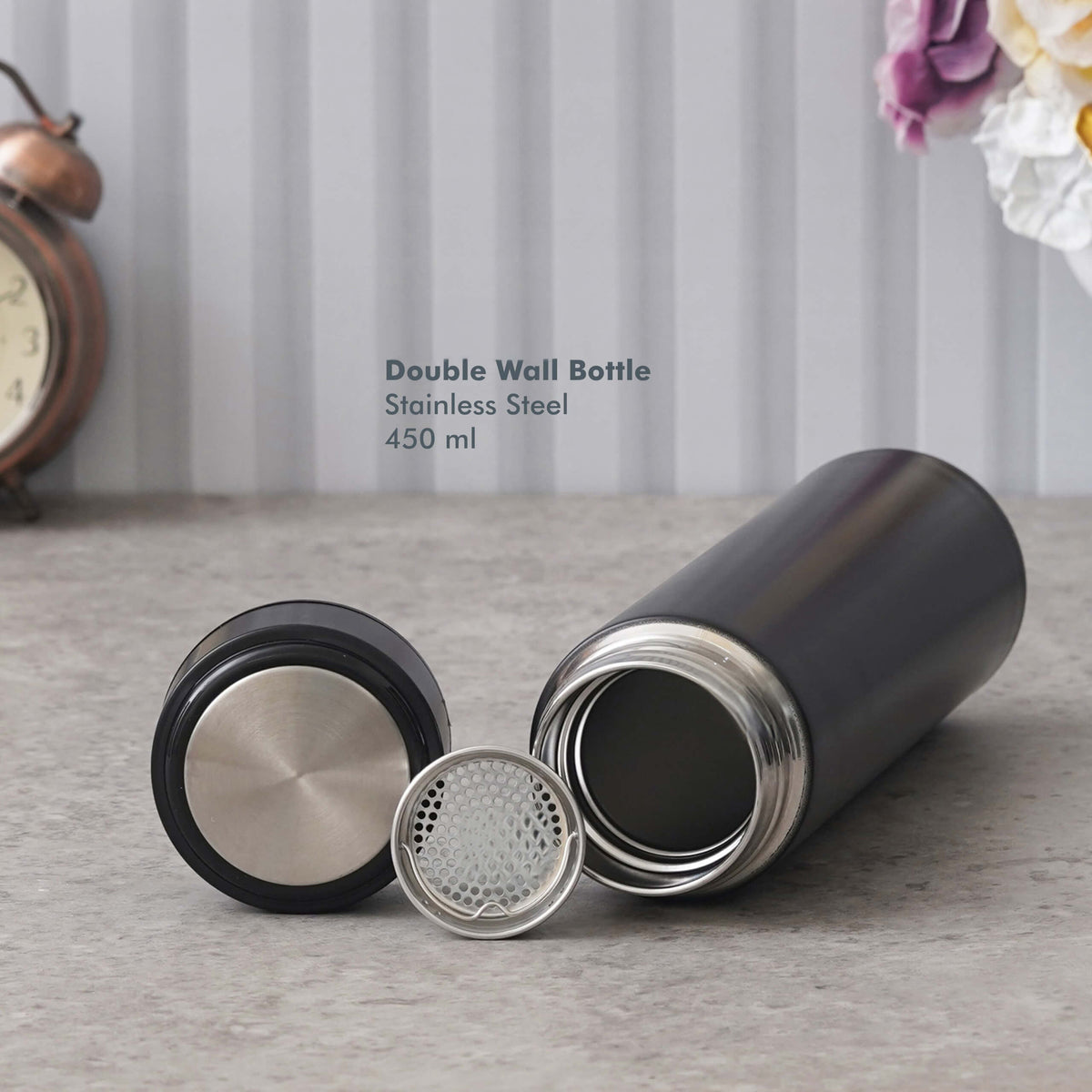 Black Stainless Steel Bottle - 450 ML