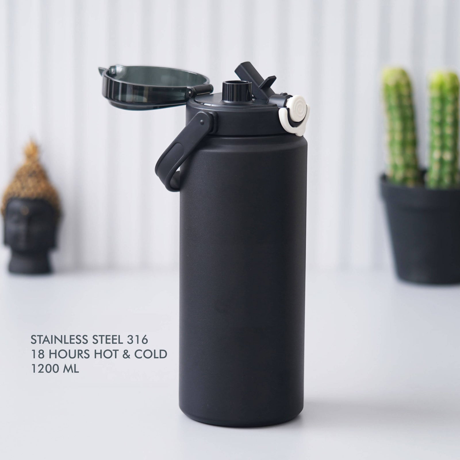 Black Stainless Steel Bottle - 1200 ML