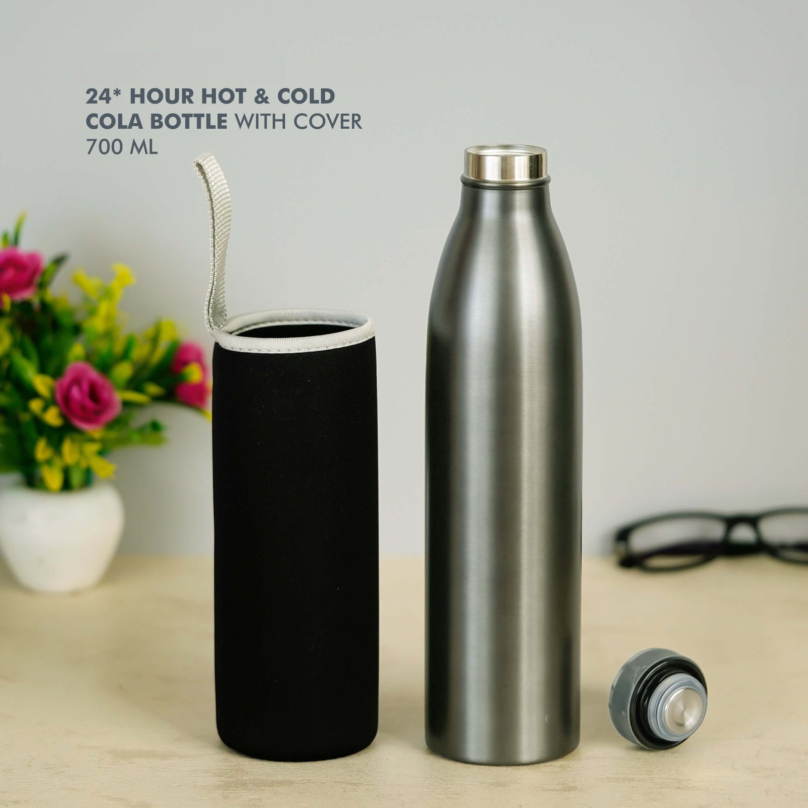 Black Stainless Steel Bottle - 700 ML