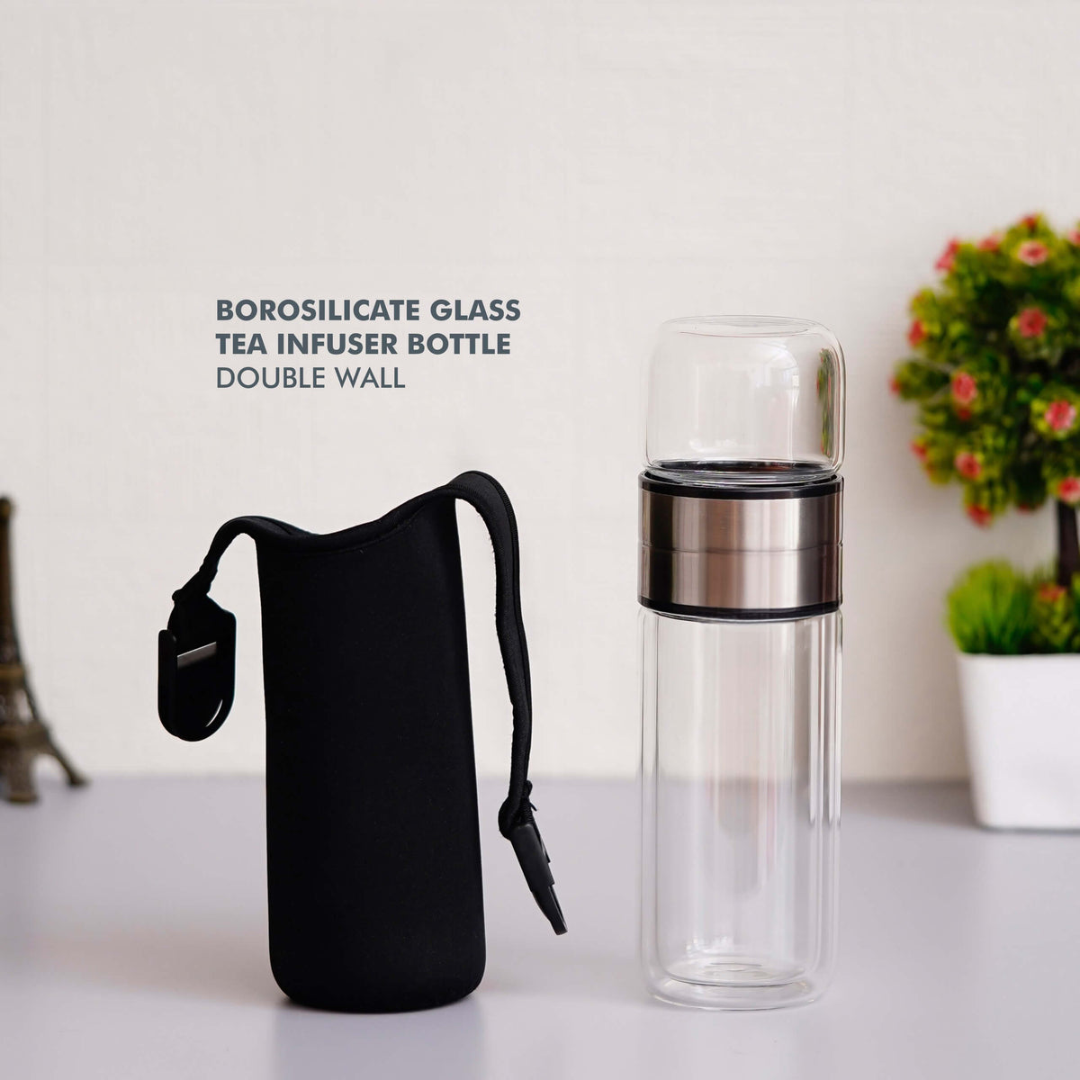 Double Wall Tea Infuser Borosilicate Glass Bottle