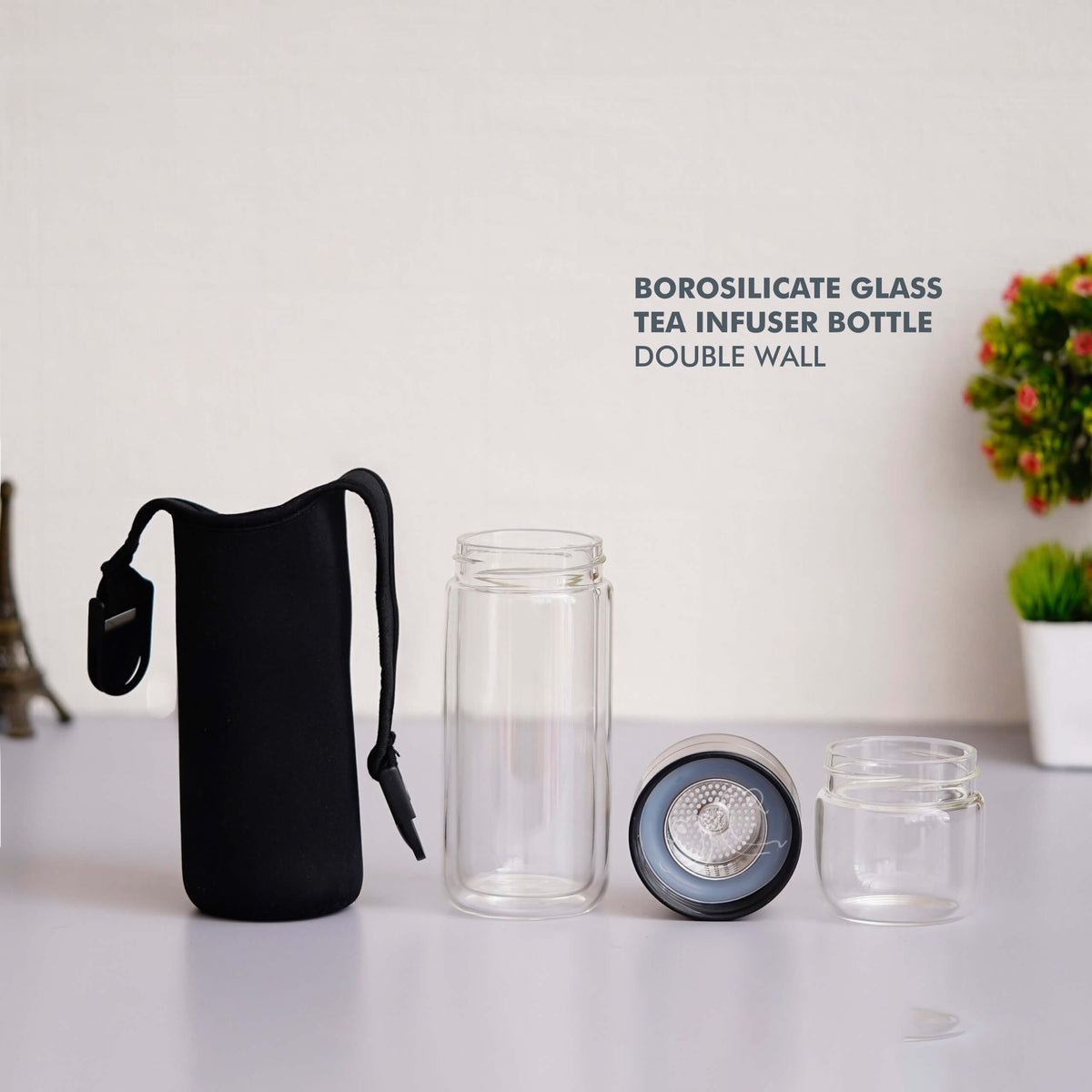 Double Wall Tea Infuser Borosilicate Glass Bottle