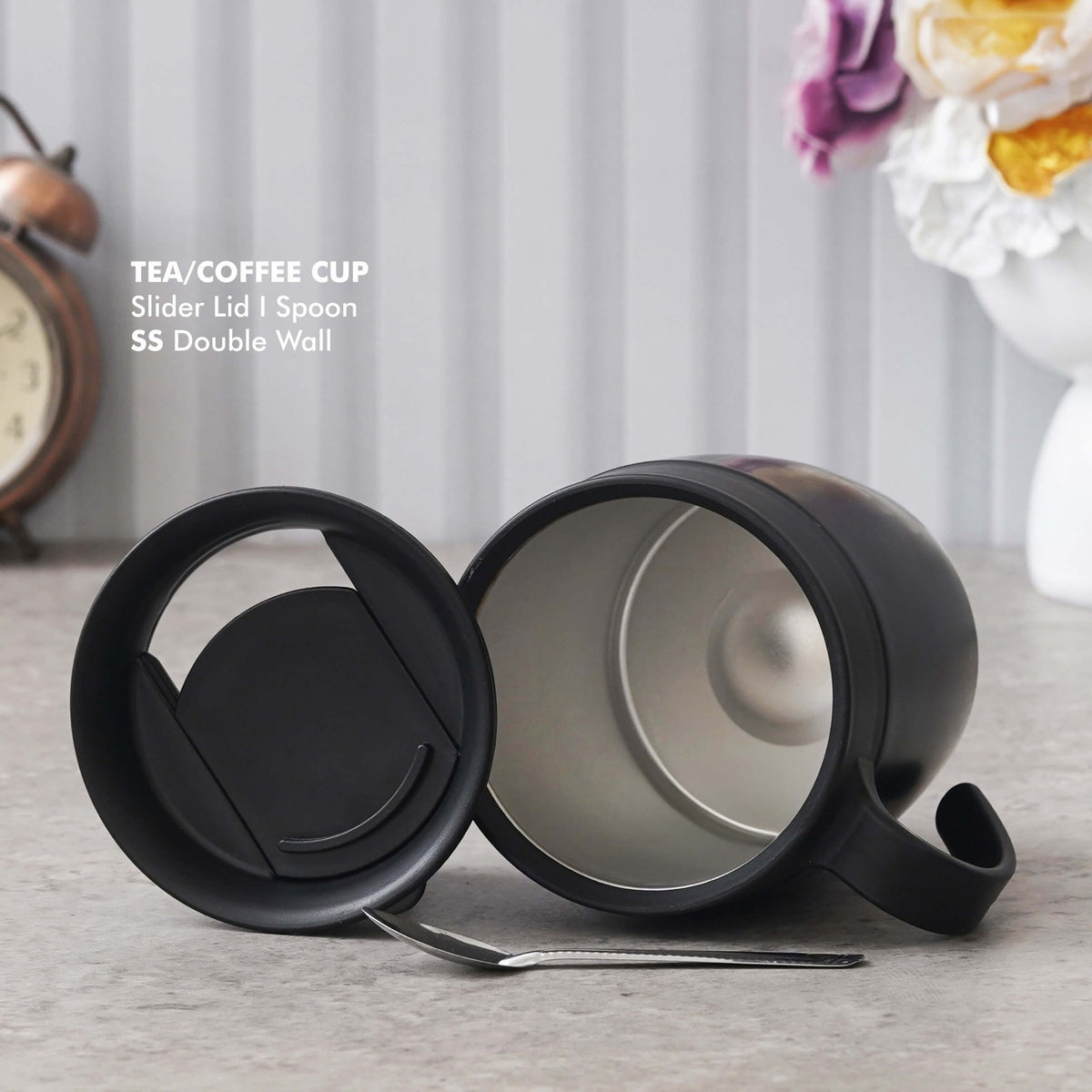 Personalized Black Stainless Steel Mug with Slider Lid