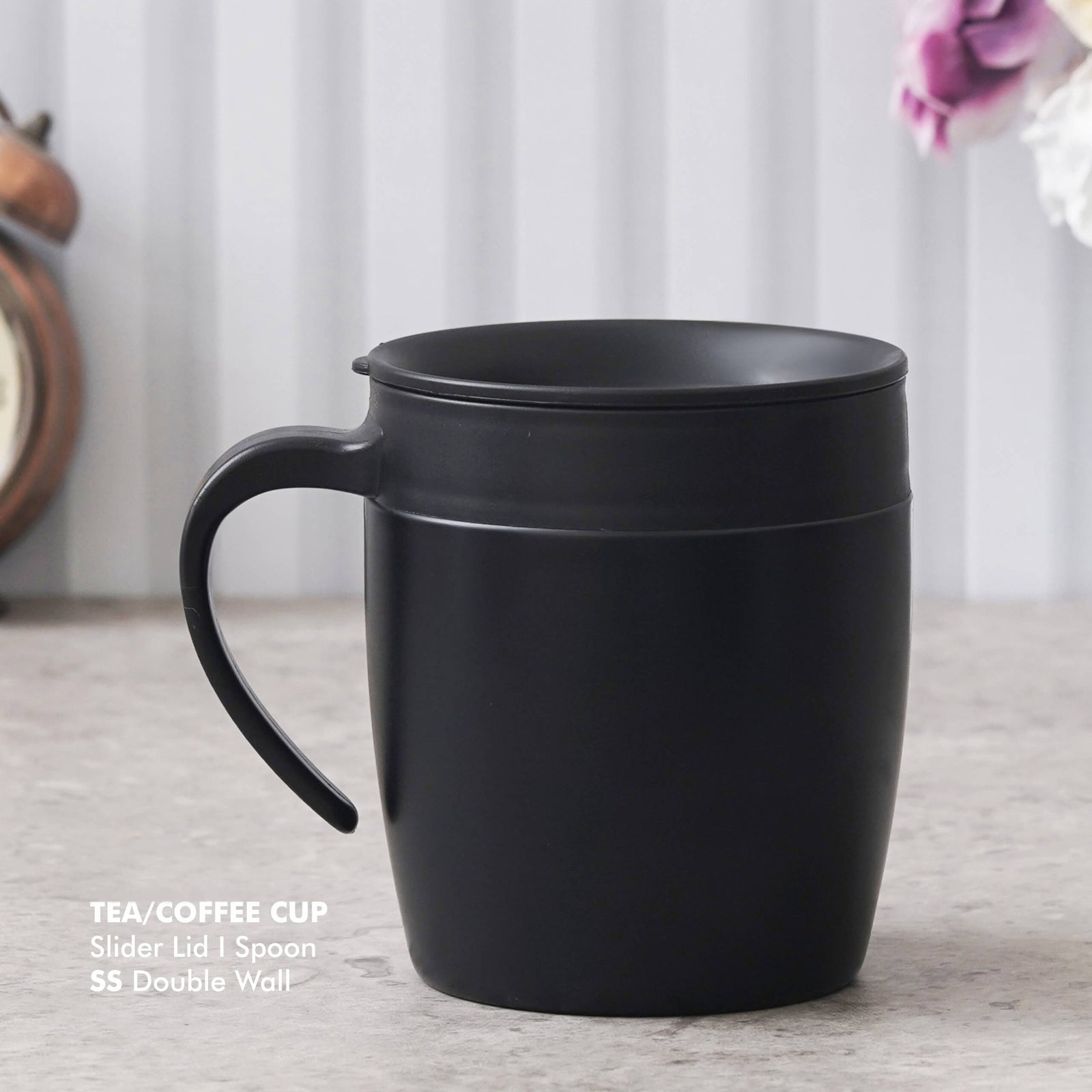 Personalized Black Stainless Steel Mug with Slider Lid