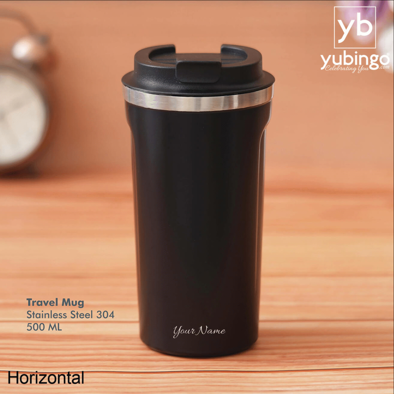 Customizable Black Stainless Steel Travel Mug - Perfect for Daily Use