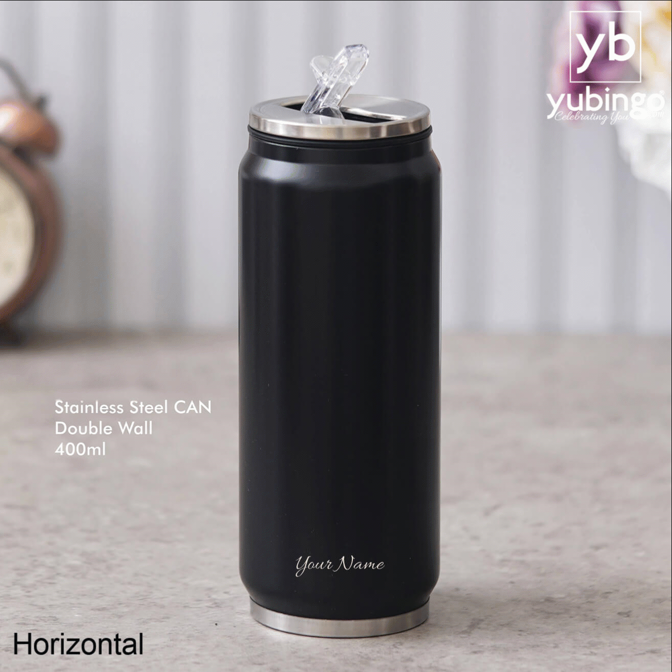 Customizable Black Stainless Steel Can - Perfect for On-the-Go Hydration