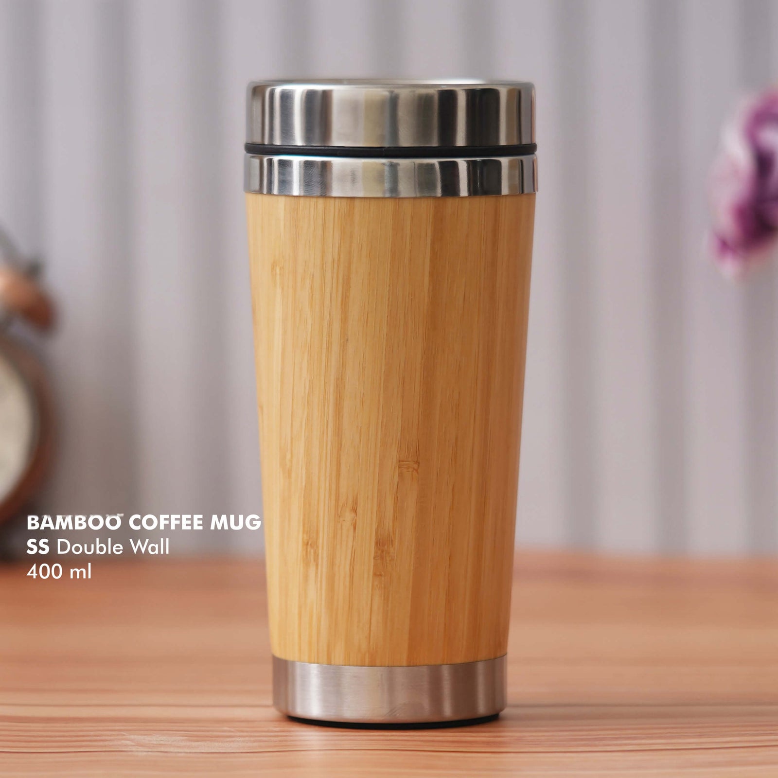 Stylish Bamboo Finish Stainless Steel Mug - Perfect for Coffee & Tea
