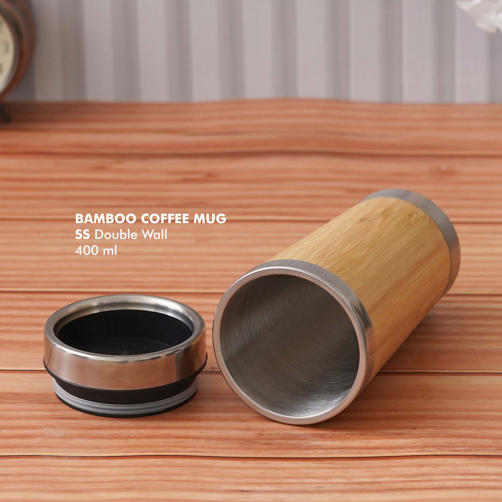Stylish Bamboo Finish Stainless Steel Mug with Double Wall - Sustainable & Functional