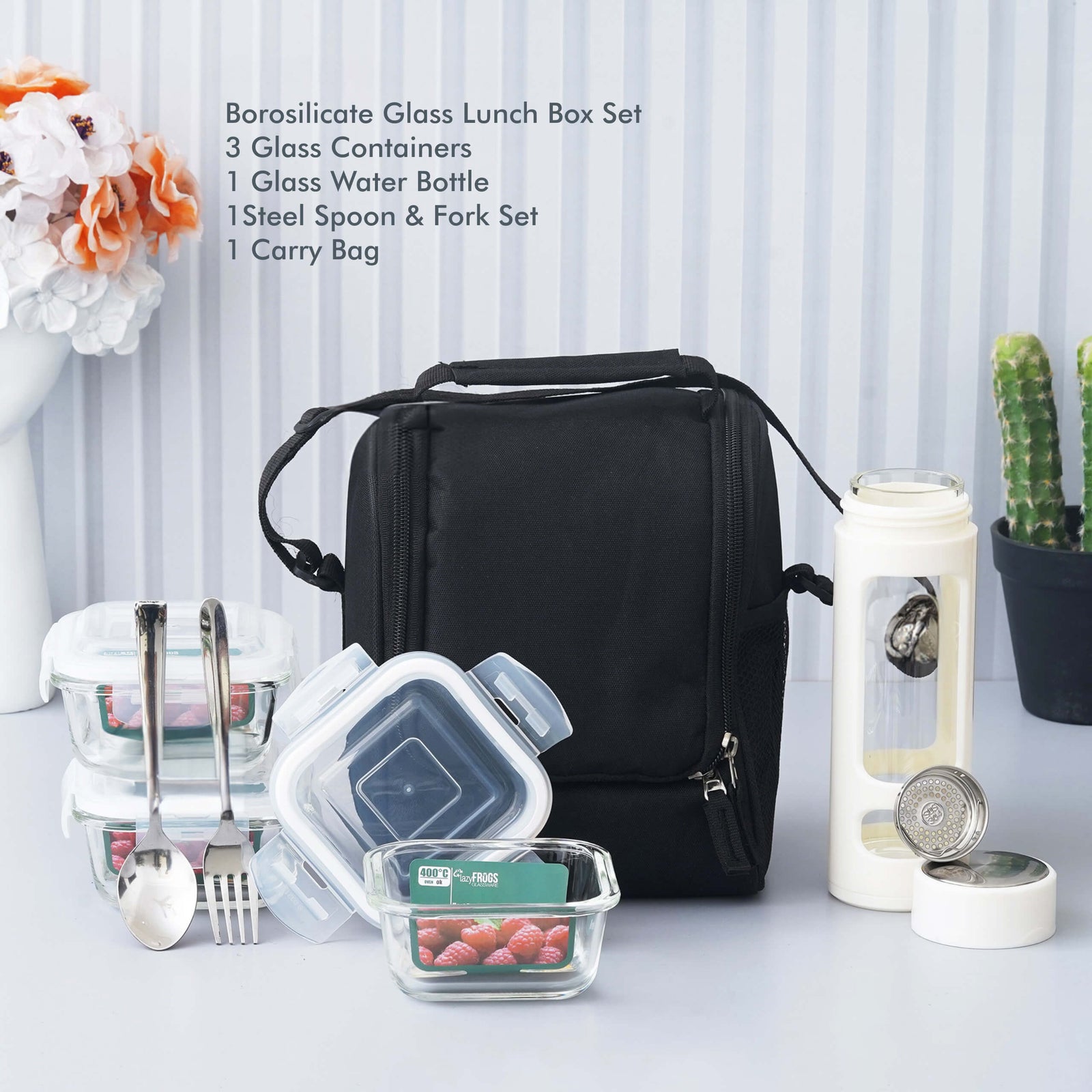 Personalized Borosilicate Glass Lunch Box Set - Complete Meal Solution